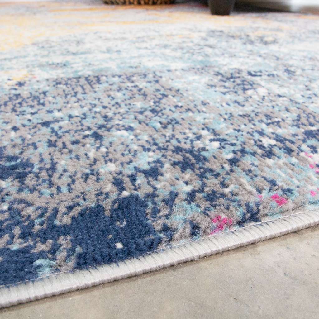 Gold Blue Distressed Living Room Rug - Mia - Image 7