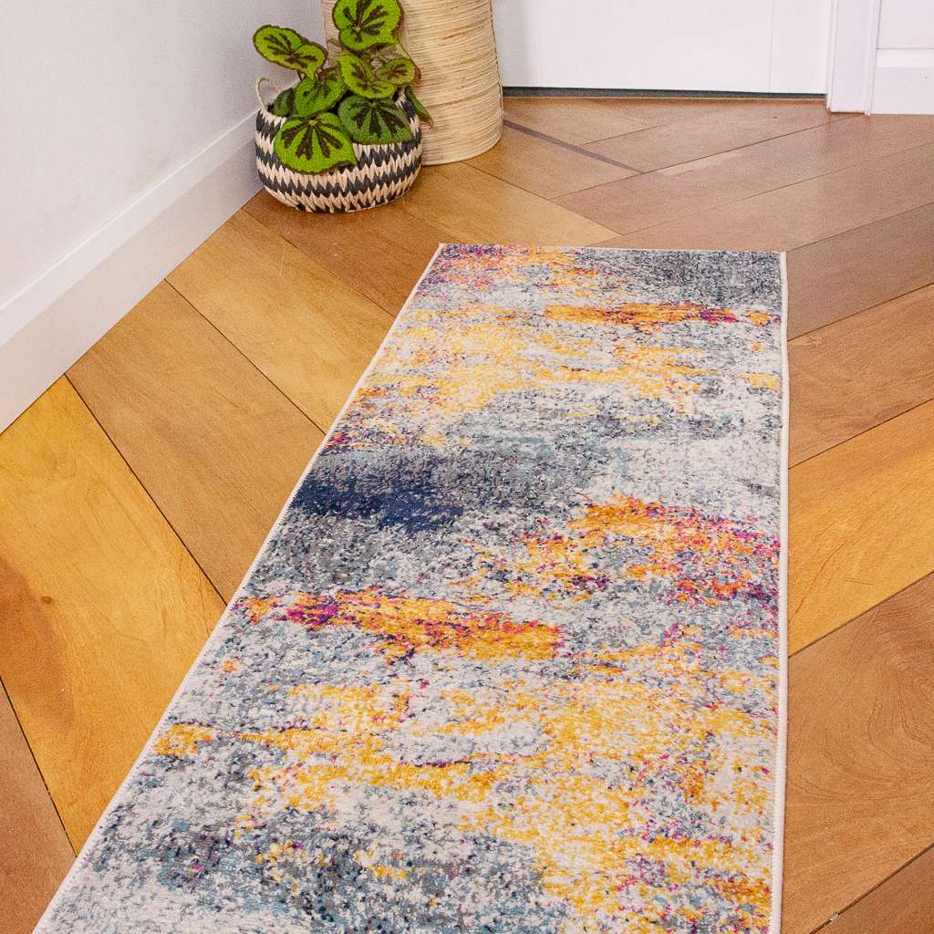 Gold Blue Distressed Living Room Rug - Mia - Image 8