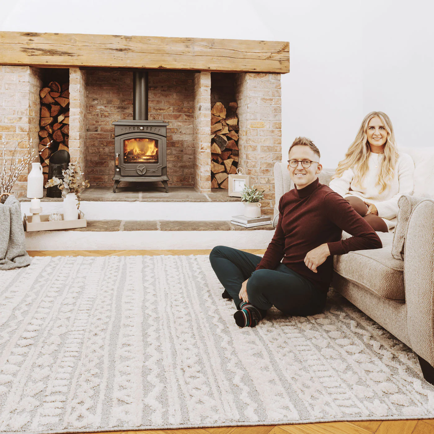 Grey Cream Aztec Scandi Rug - Fable - Image 3
