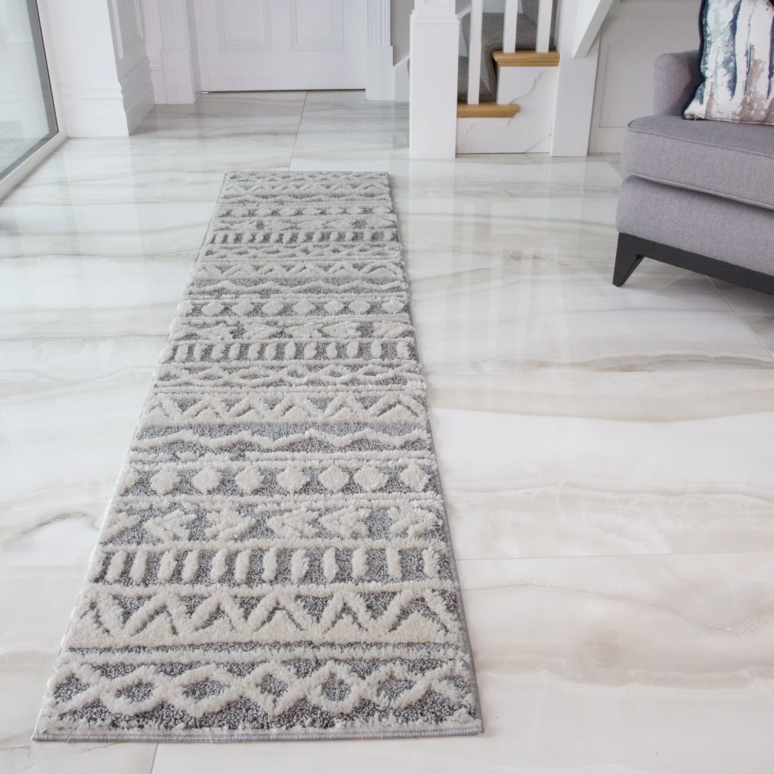 Grey Cream Aztec Scandi Rug - Fable - Image 9