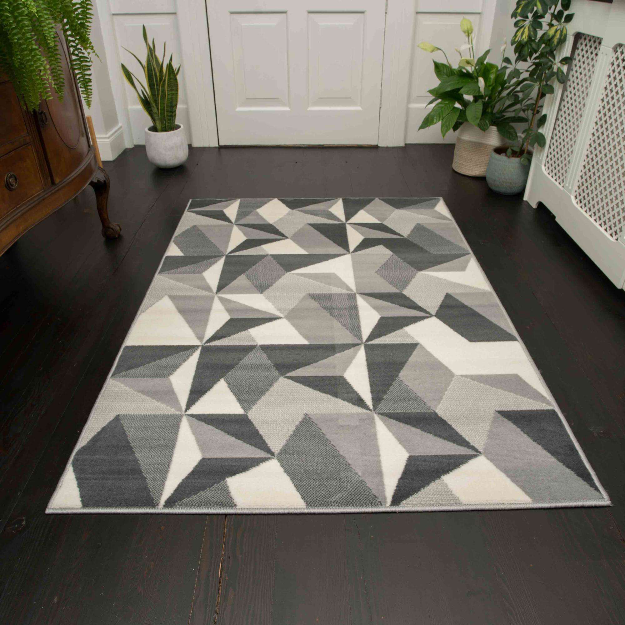 Grey Modern Geometric Living Room Rug - Image 5
