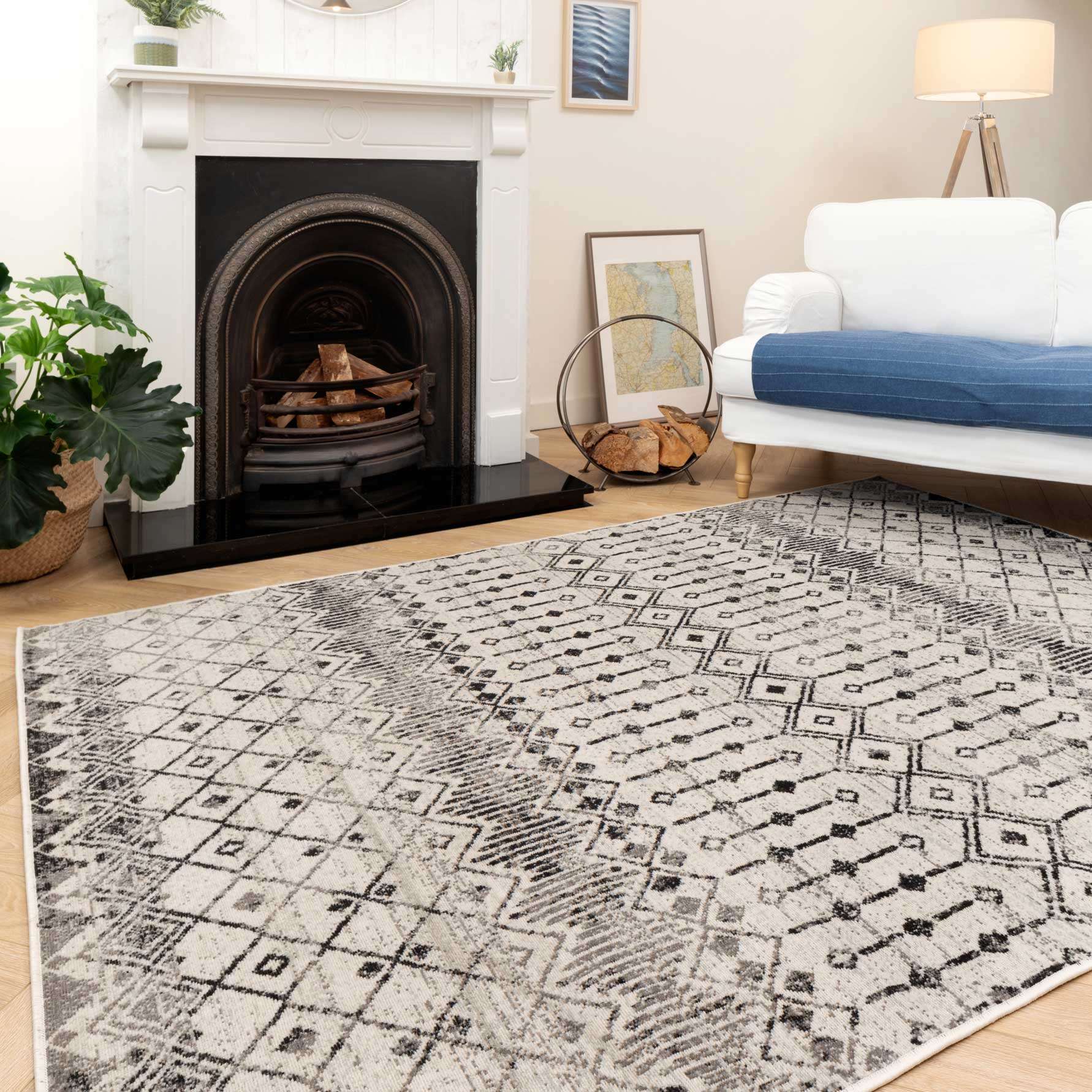 Grey Moroccan Tile Living Room Rug - Amora - Image 2