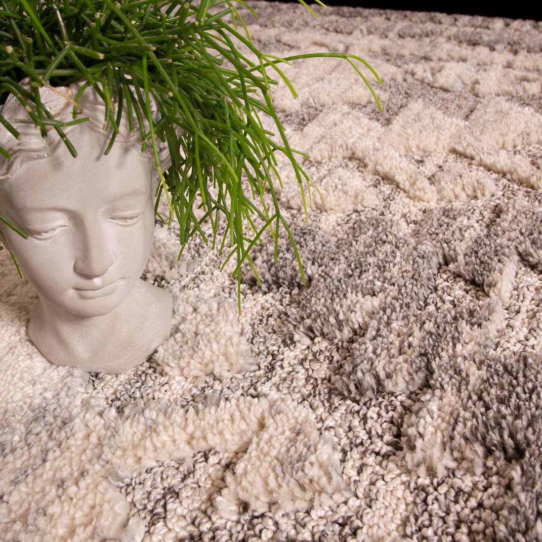 Grey White Textured Tribal Runner Rug - Image 4