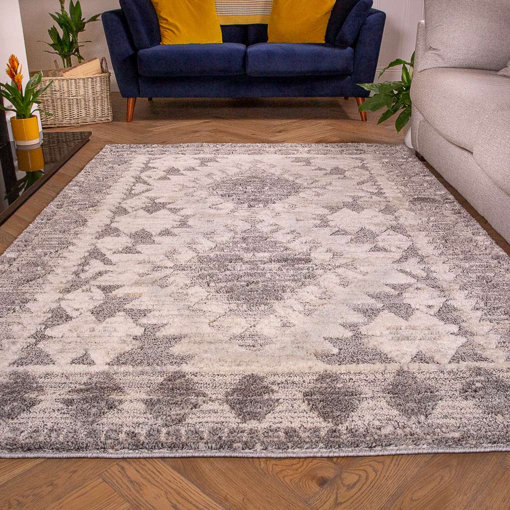 Grey White Textured Tribal Runner Rug - Image 6