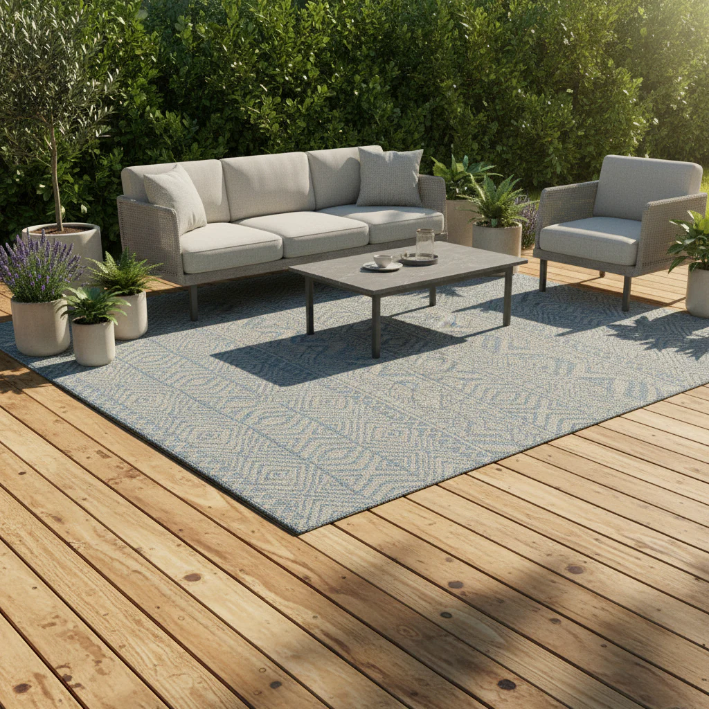 Light Blue Flatweave Indoor Outdoor Rug - Ruskin - Image 2