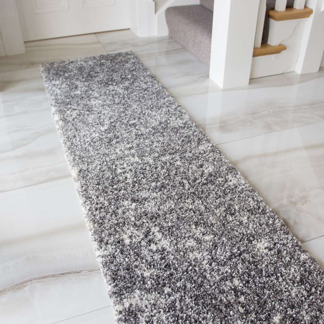 Luxurious Silver Shaggy Runner Hallway Rug - Image 4