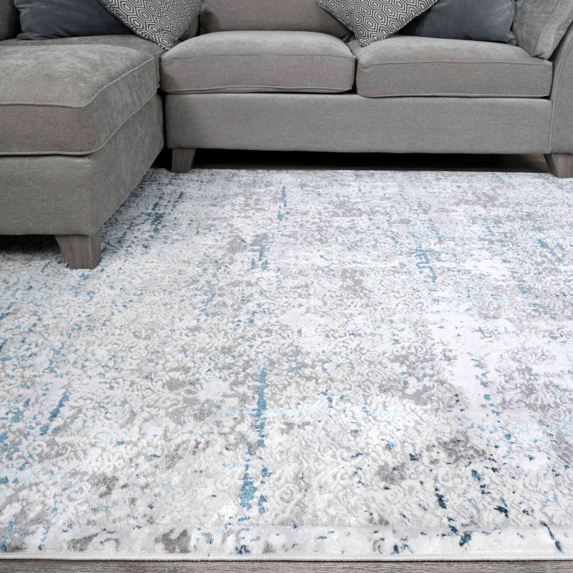 Modern Abstract Distressed Rugs Blue Grey - Tweed - Image 2