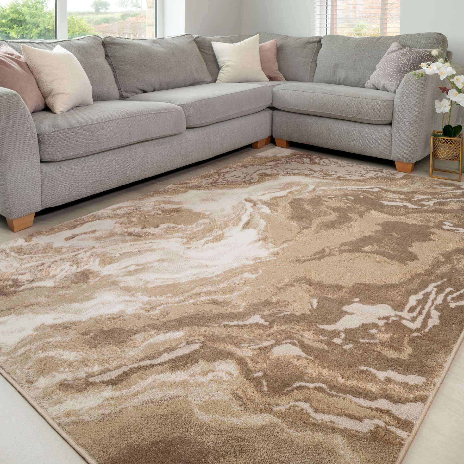 Modern Beige Textured Living Room Rug - Matki - Image 4