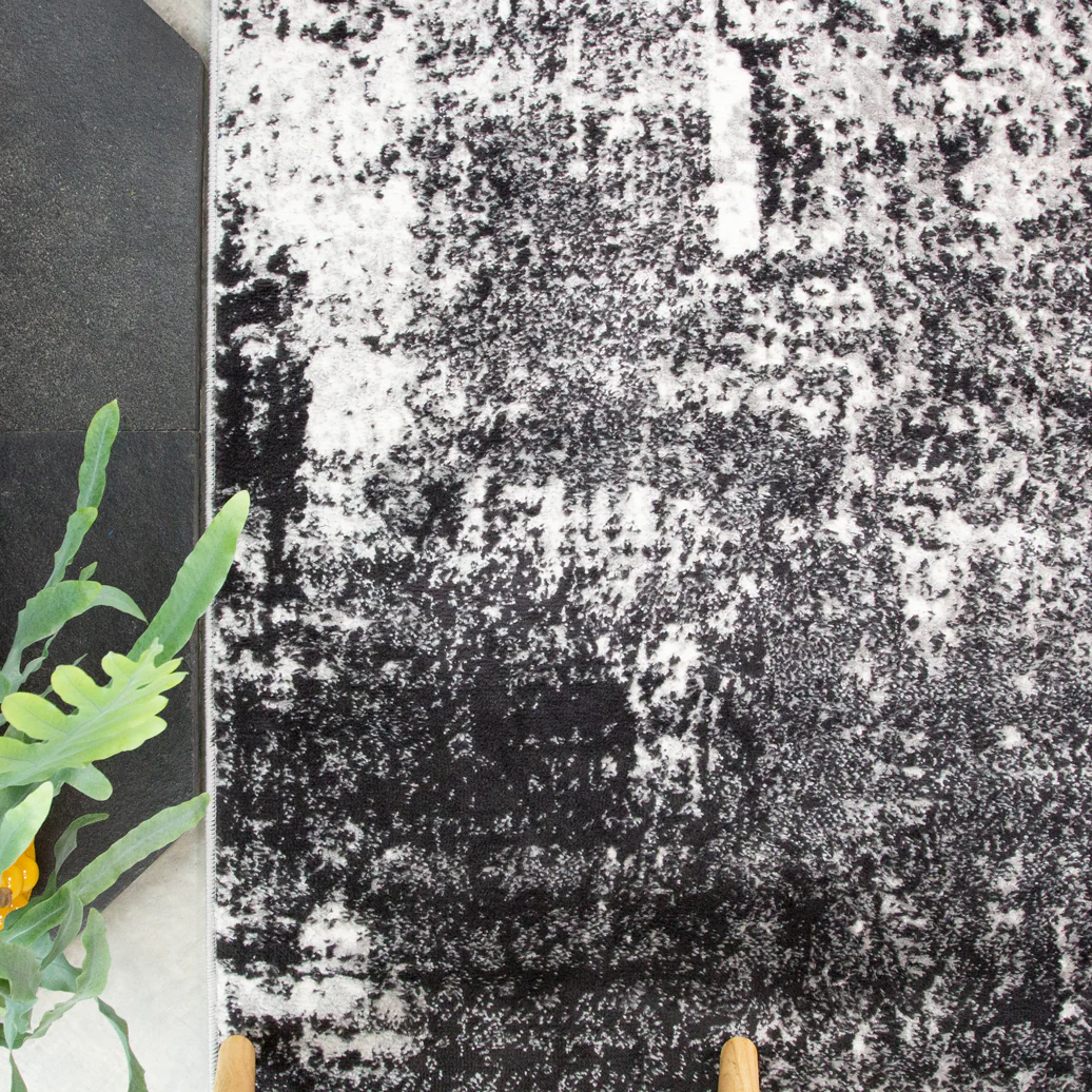 Modern Black Abstract Distressed Living Room Rug - Arris - Image 4