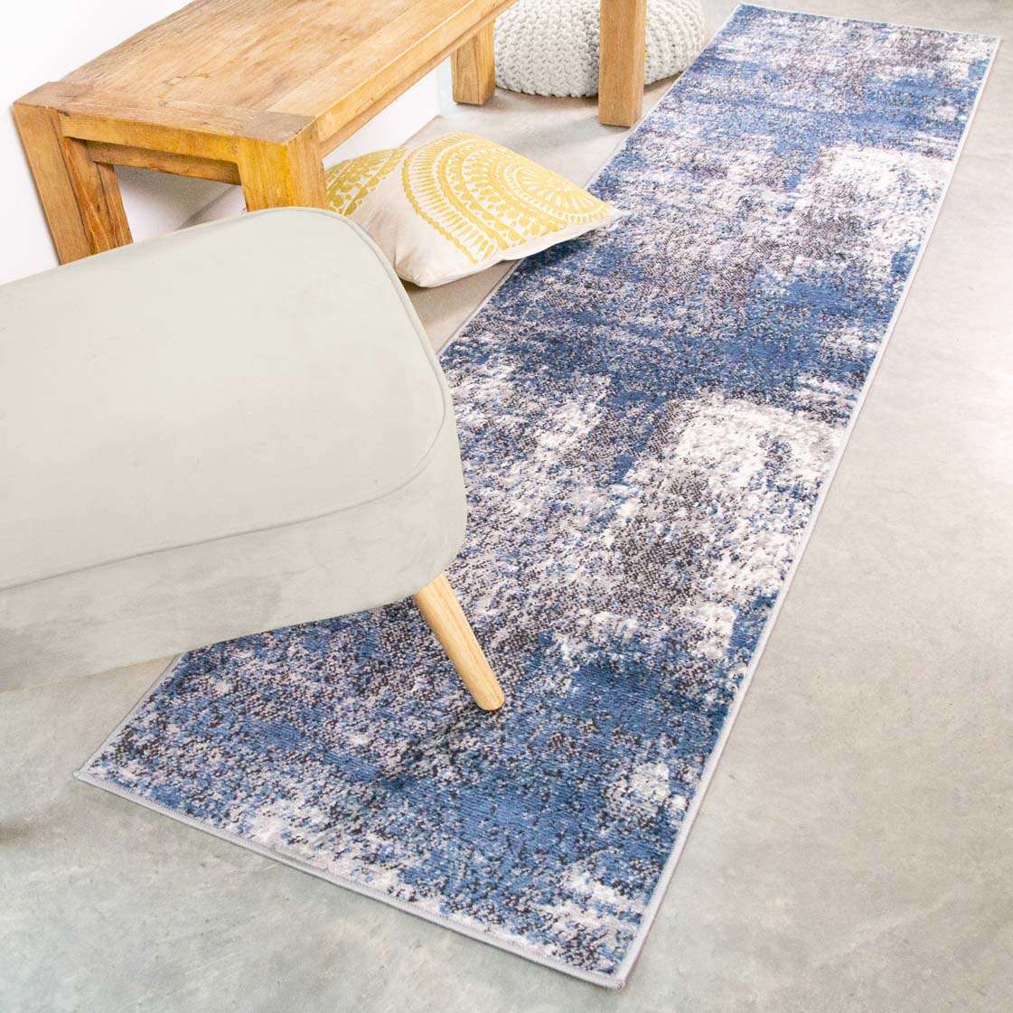 Modern Blue Abstract Distressed Living Room Rug - Image 5