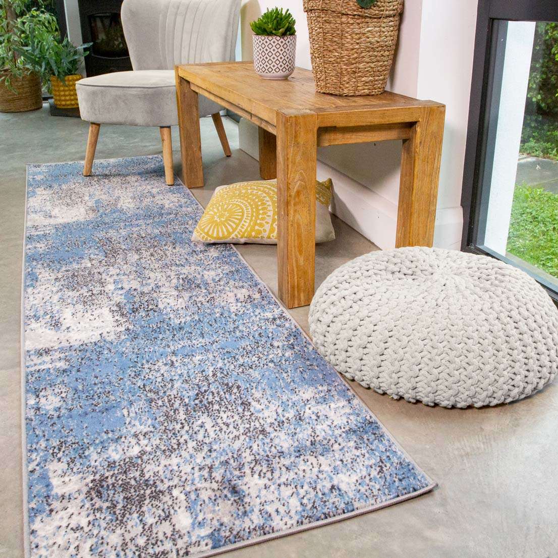 Modern Blue Abstract Distressed Living Room Rug - Image 6