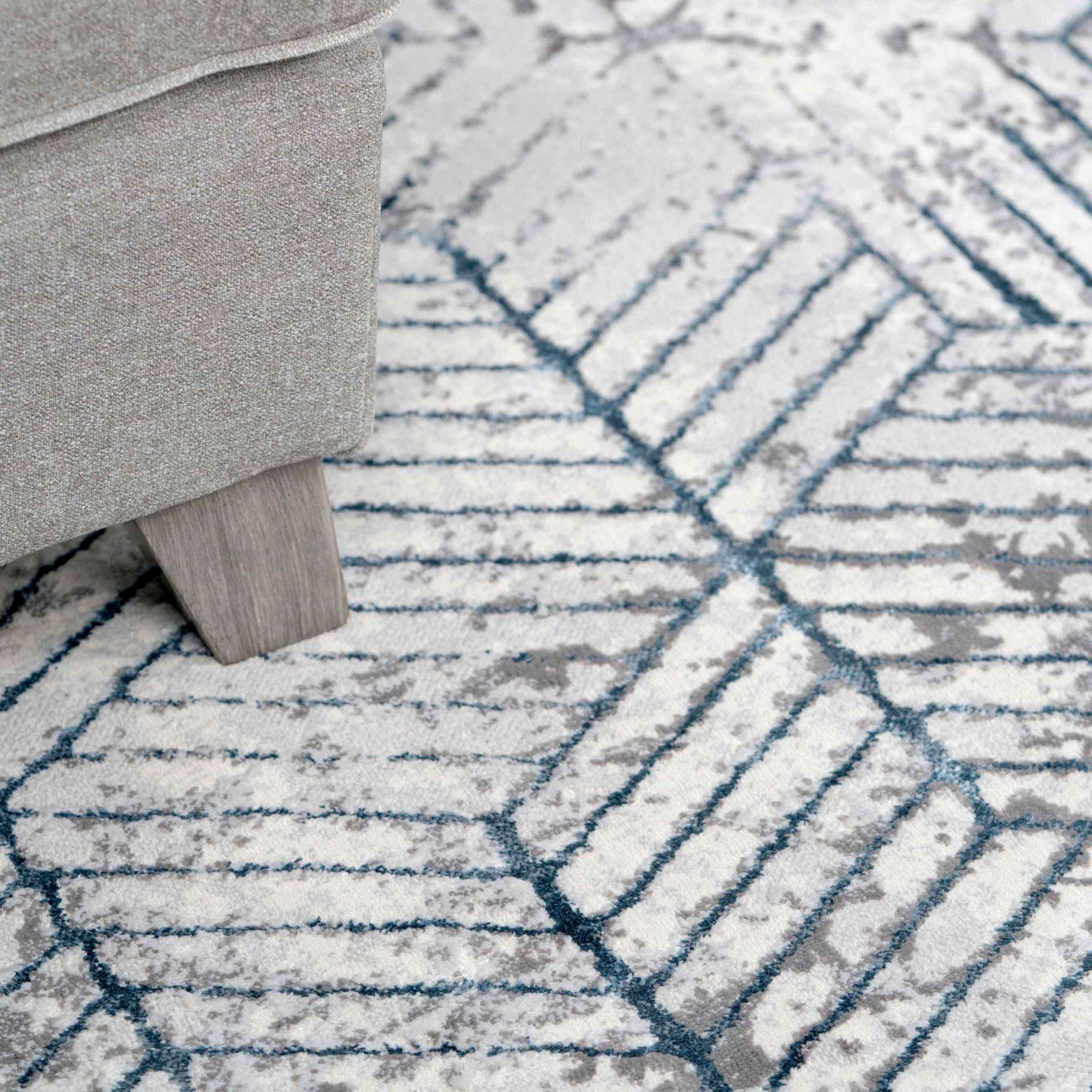 Modern Blue Abstract Geometric Hall Runner Rugs - Image 5