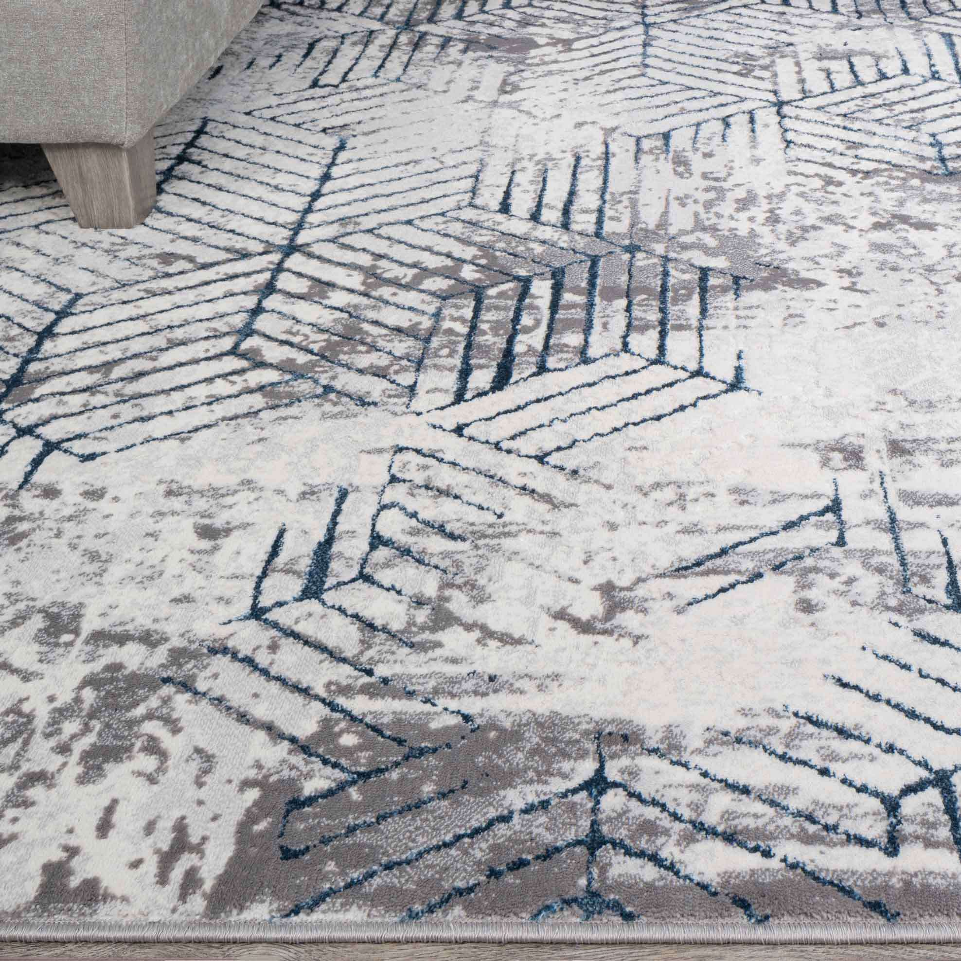 Modern Blue Abstract Geometric Hall Runner Rugs - Image 6