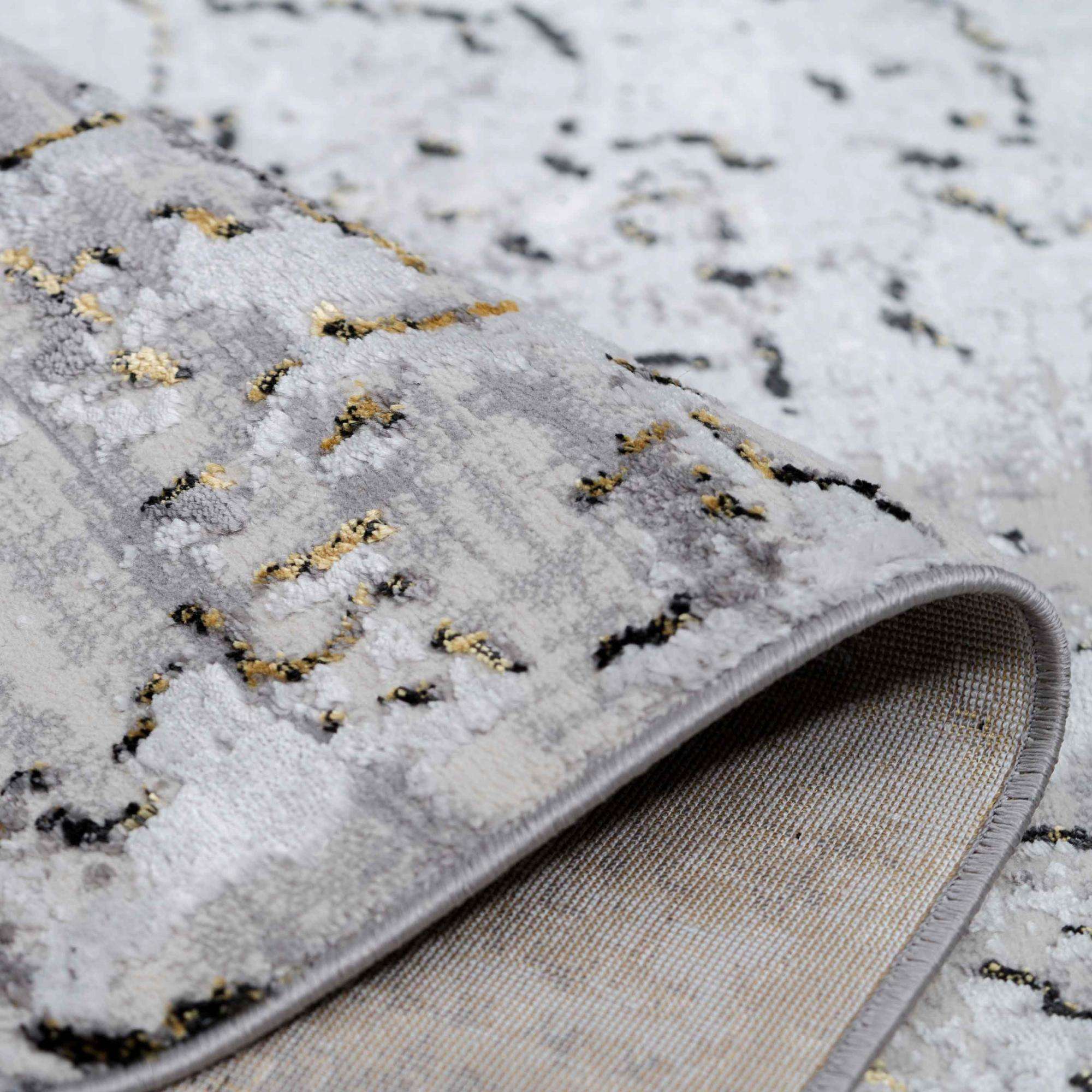 Modern Gold Abstract Distressed Hall Runner Rugs - Image 5