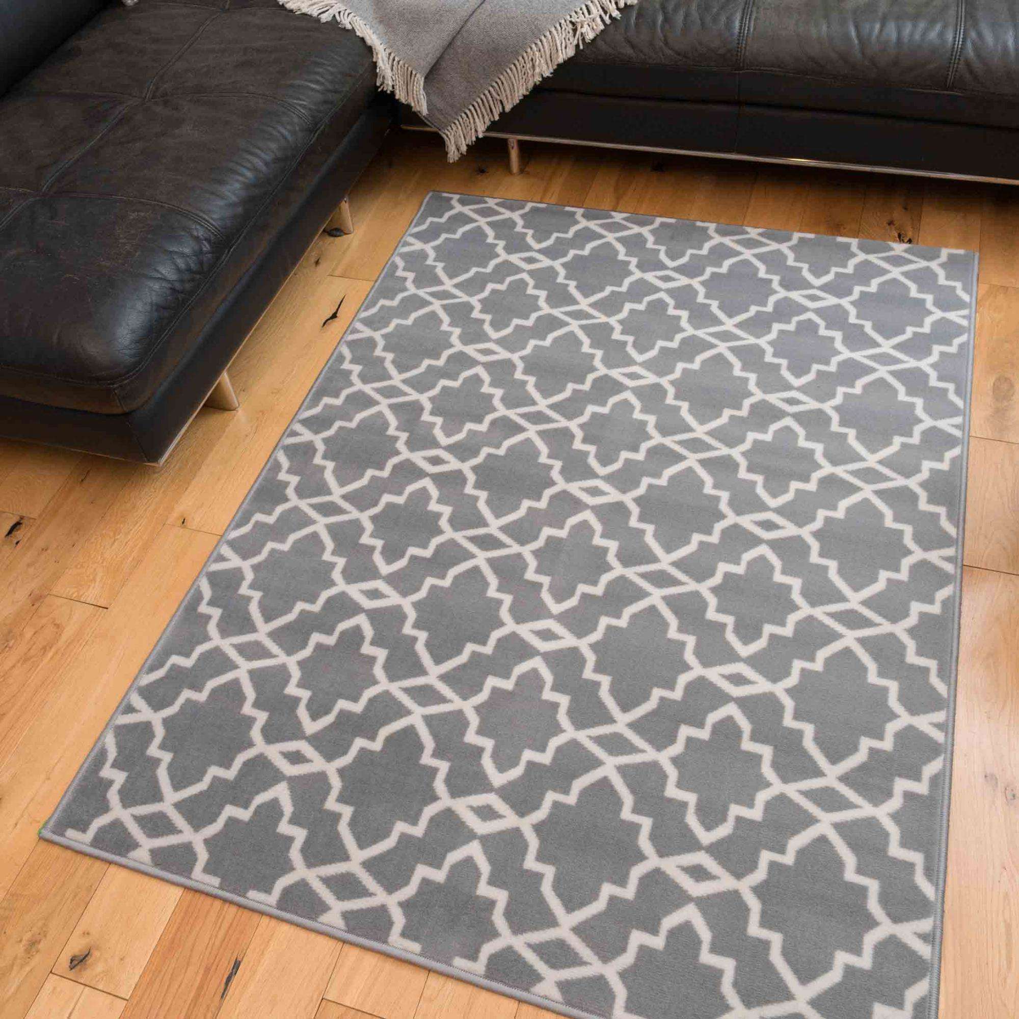 Modern Grey Trellis Living Room Rugs - Image 7
