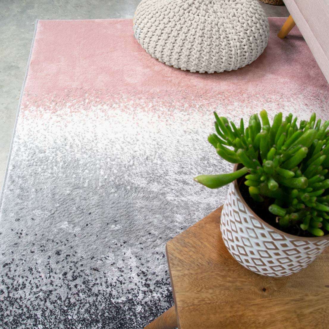 Modern Pink Distressed Striped Living Room Rug - Image 2