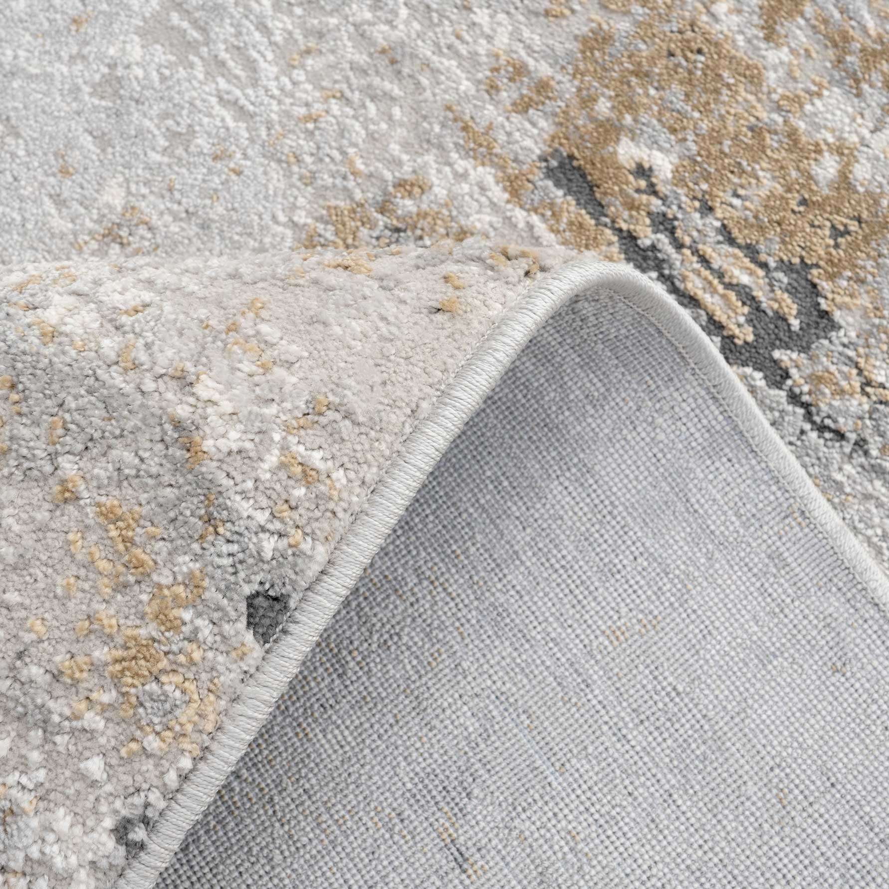 Modern Soft Grey Gold Distressed Abstract Hall Runner Rug - Image 4