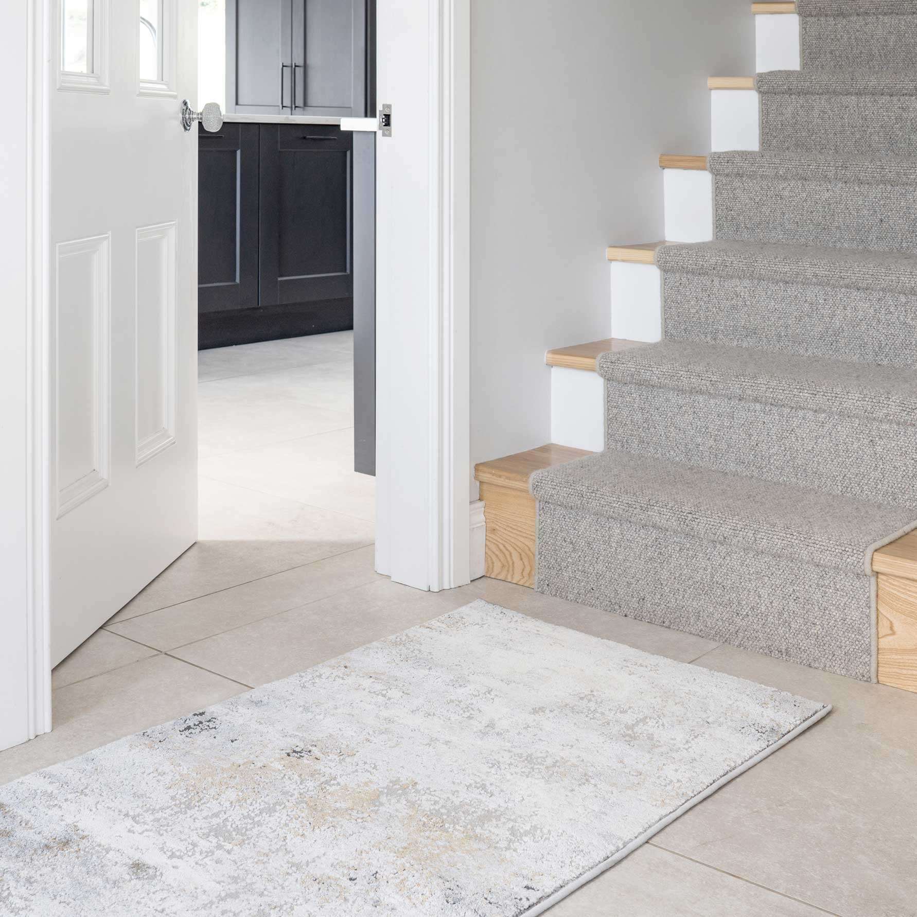 Modern Soft Grey Gold Distressed Abstract Hall Runner Rug - Image 6