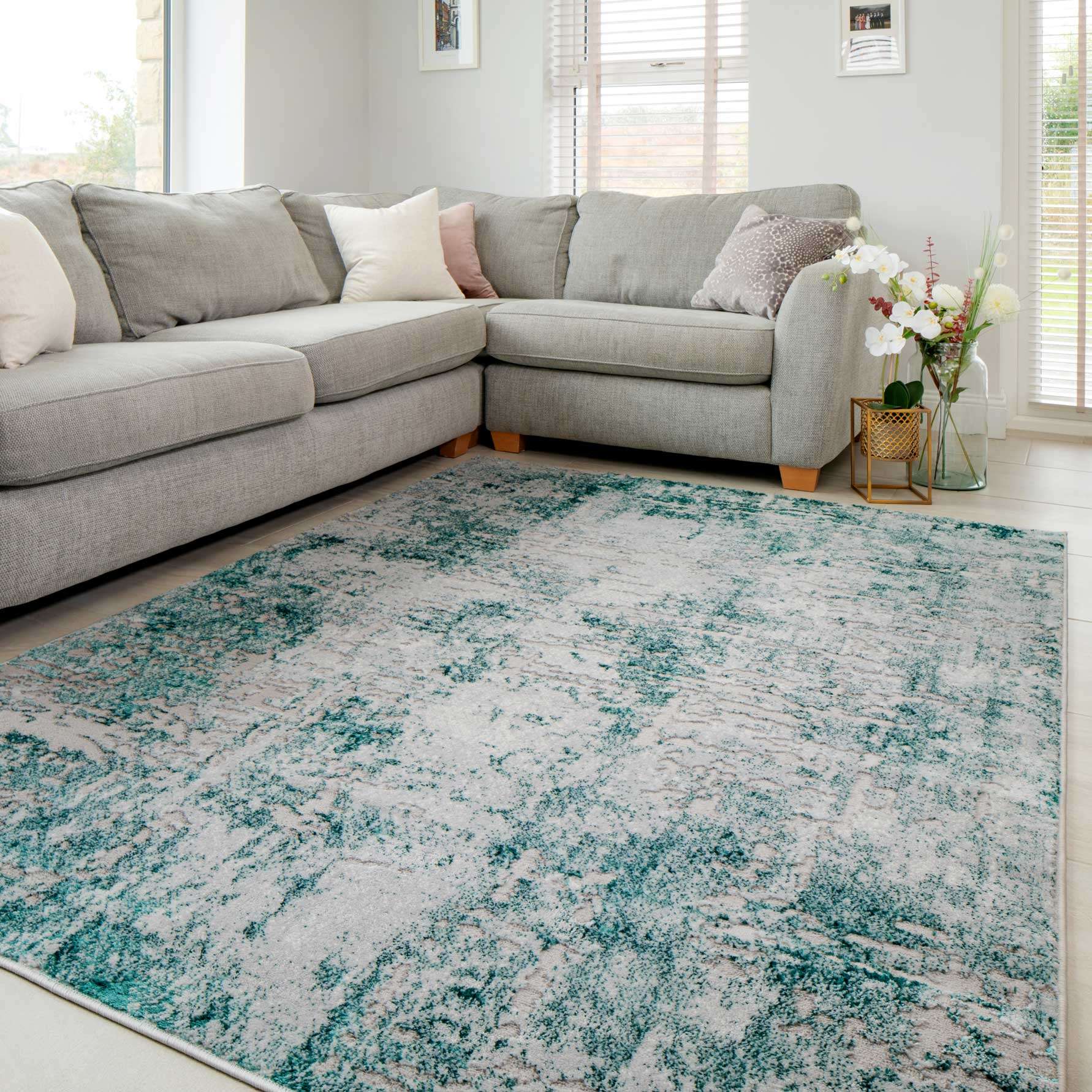 Modern Teal Green Textured Living Room Rug - Image 2