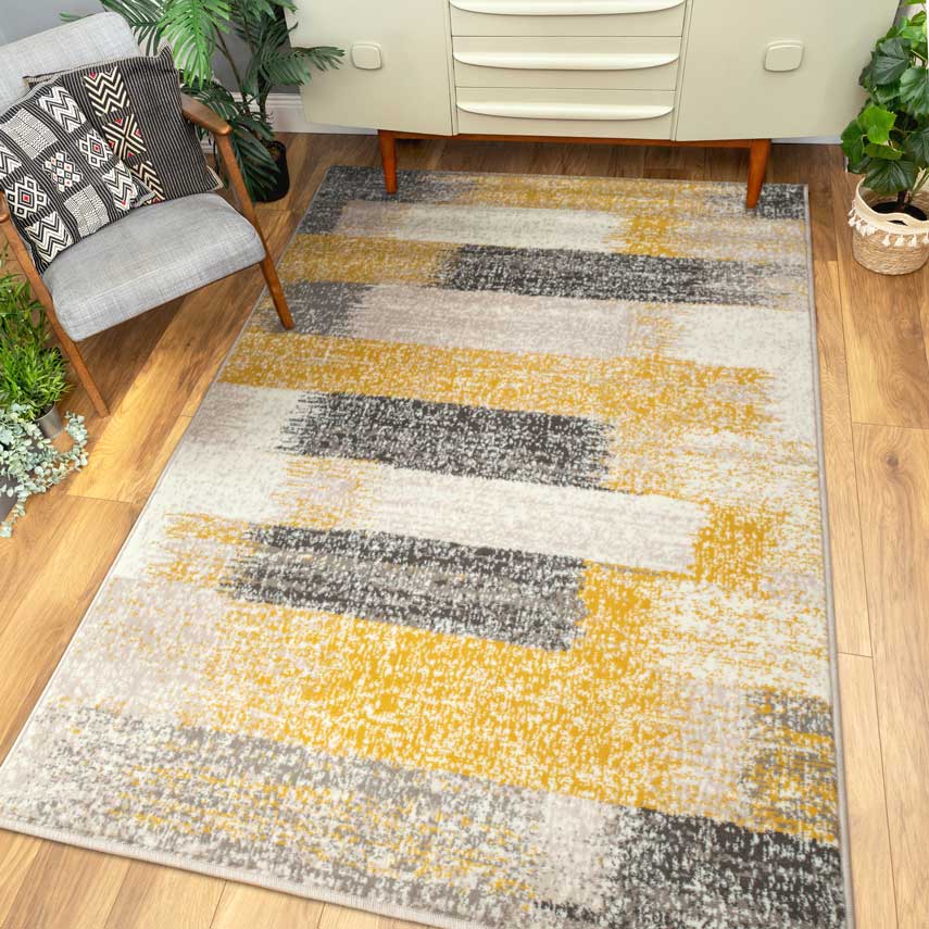 Modern Yellow and Grey Stripe Rug - Image 2