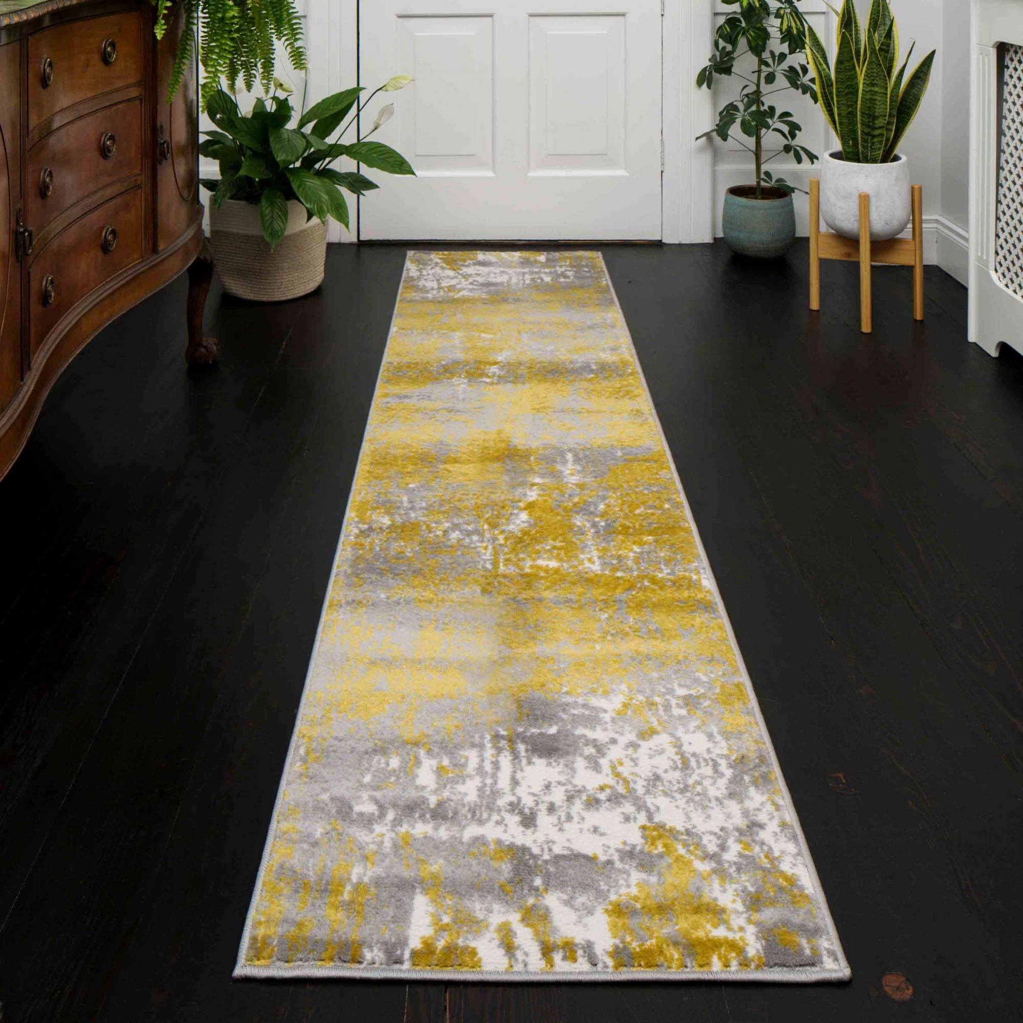 Modern Yellow Ochre Distressed Large Living Room Rugs - Image 4