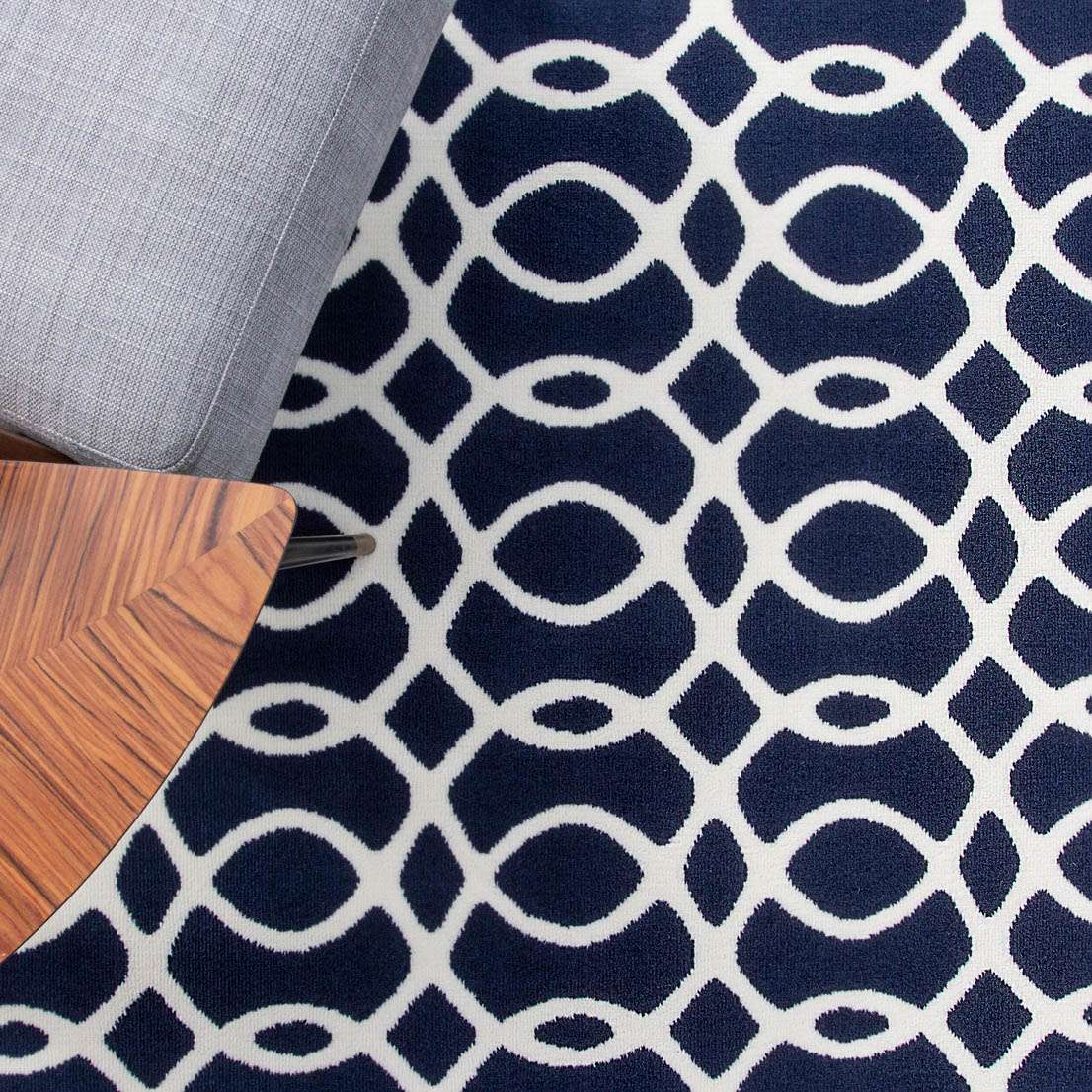 Navy Blue Modern Trellis Bedroom Rug - Image 6
