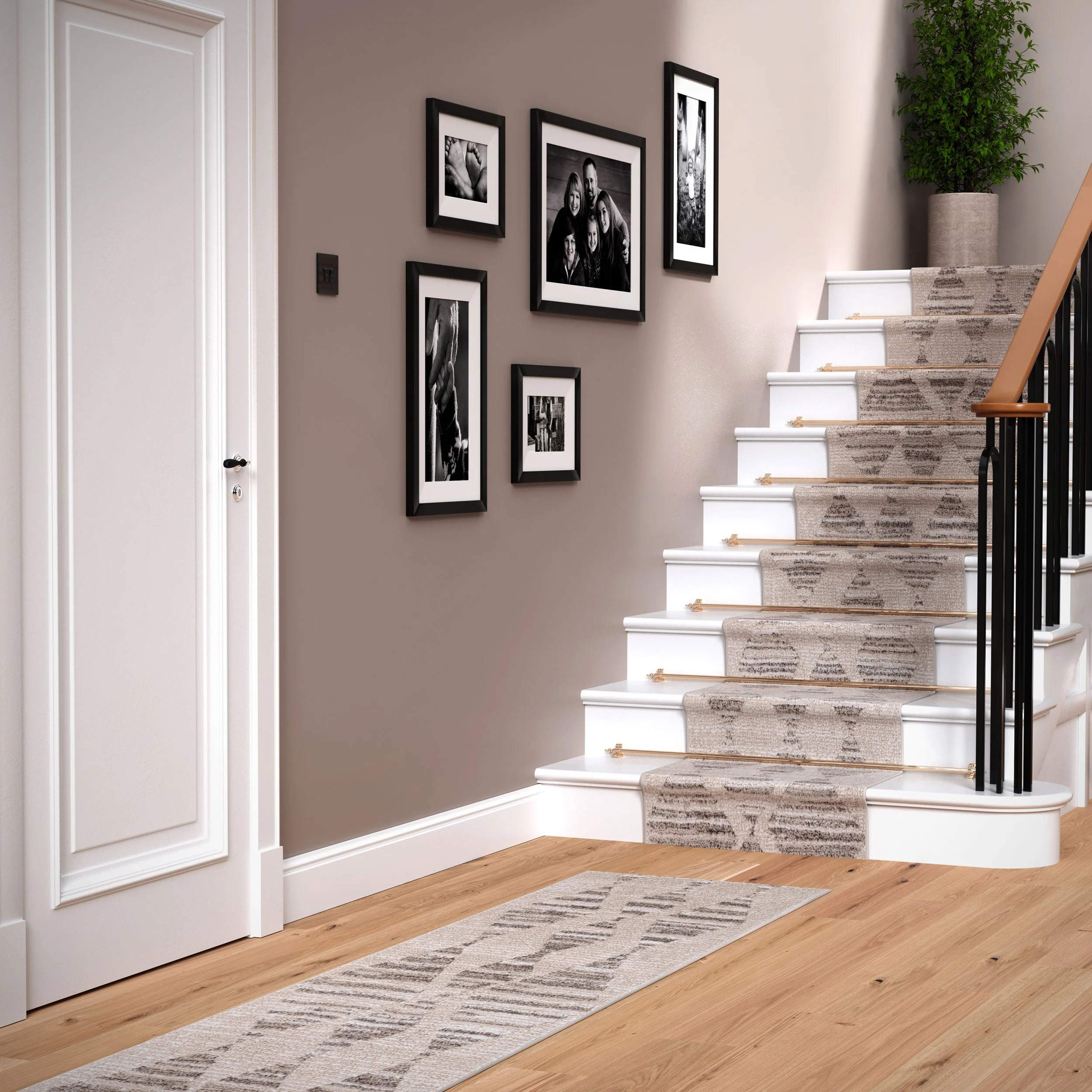 Neutral Diamond Pattern Stair Carpet - Image 7