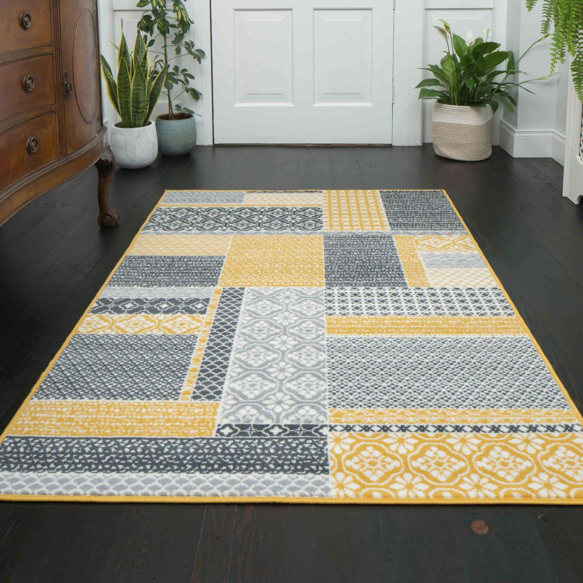 Ochre Grey Patchwork Rug - Image 3