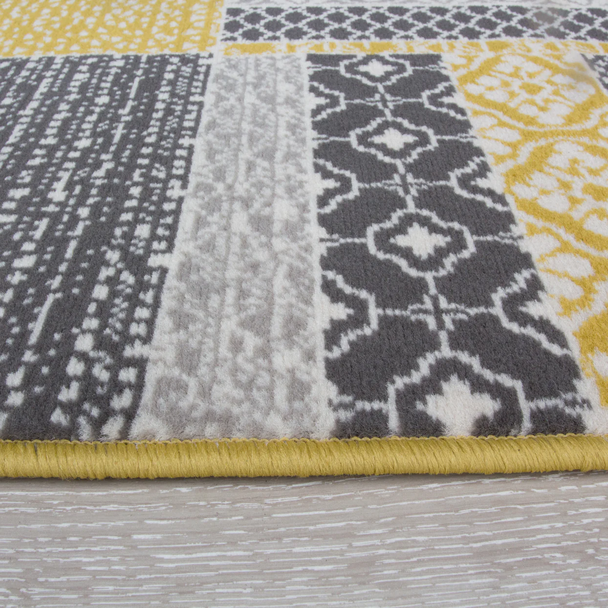 Ochre Grey Patchwork Hardwearing Rug - Image 4