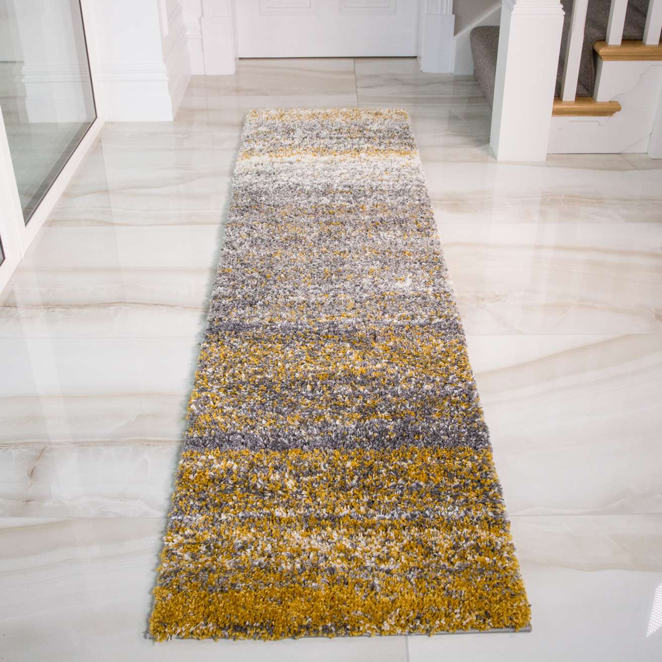 Ochre Striped Shaggy Runner Rug - Image 5