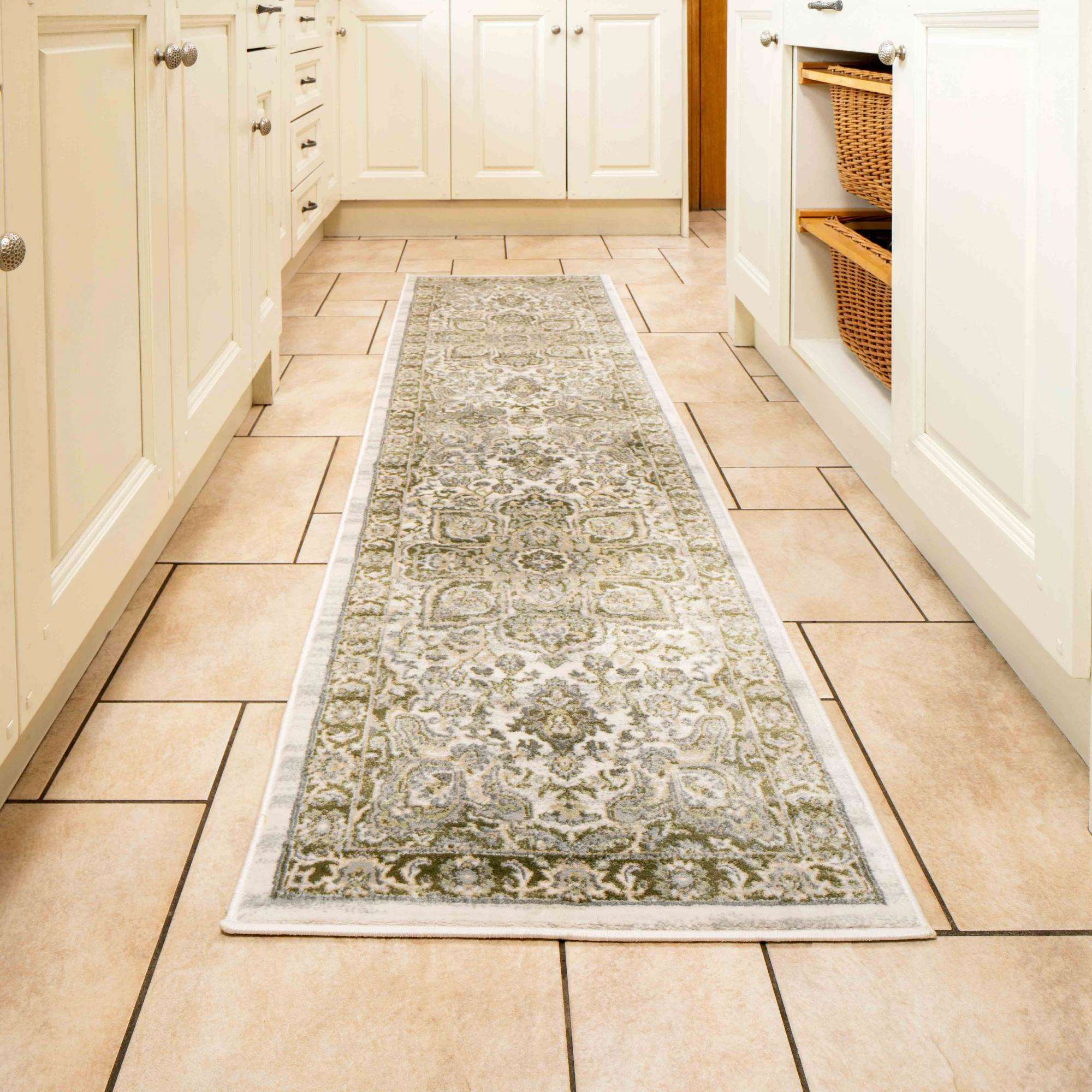 Oriental Bordered Green Floral Living Room Rug - Image 4