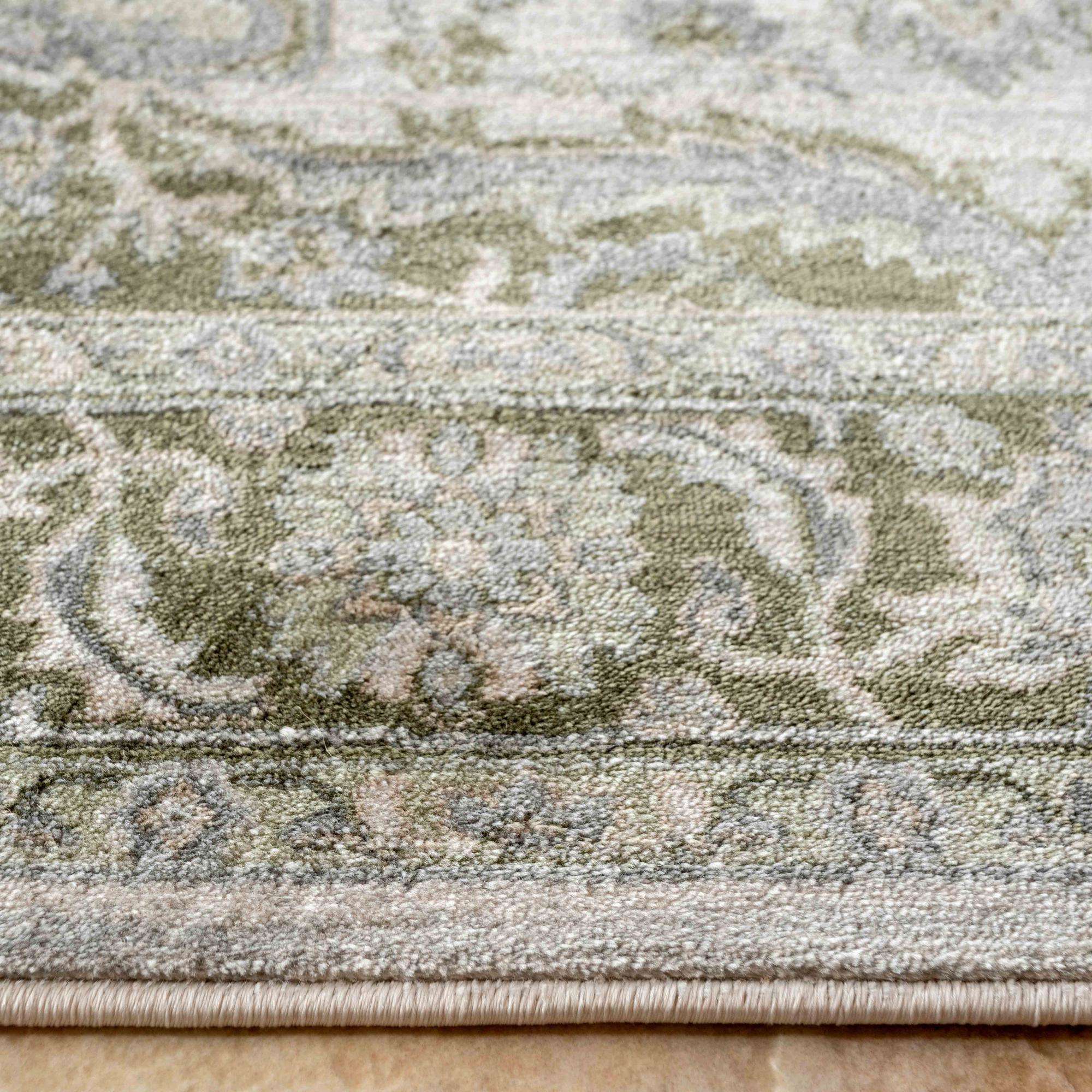 Oriental Bordered Green Floral Living Room Rug - Image 5