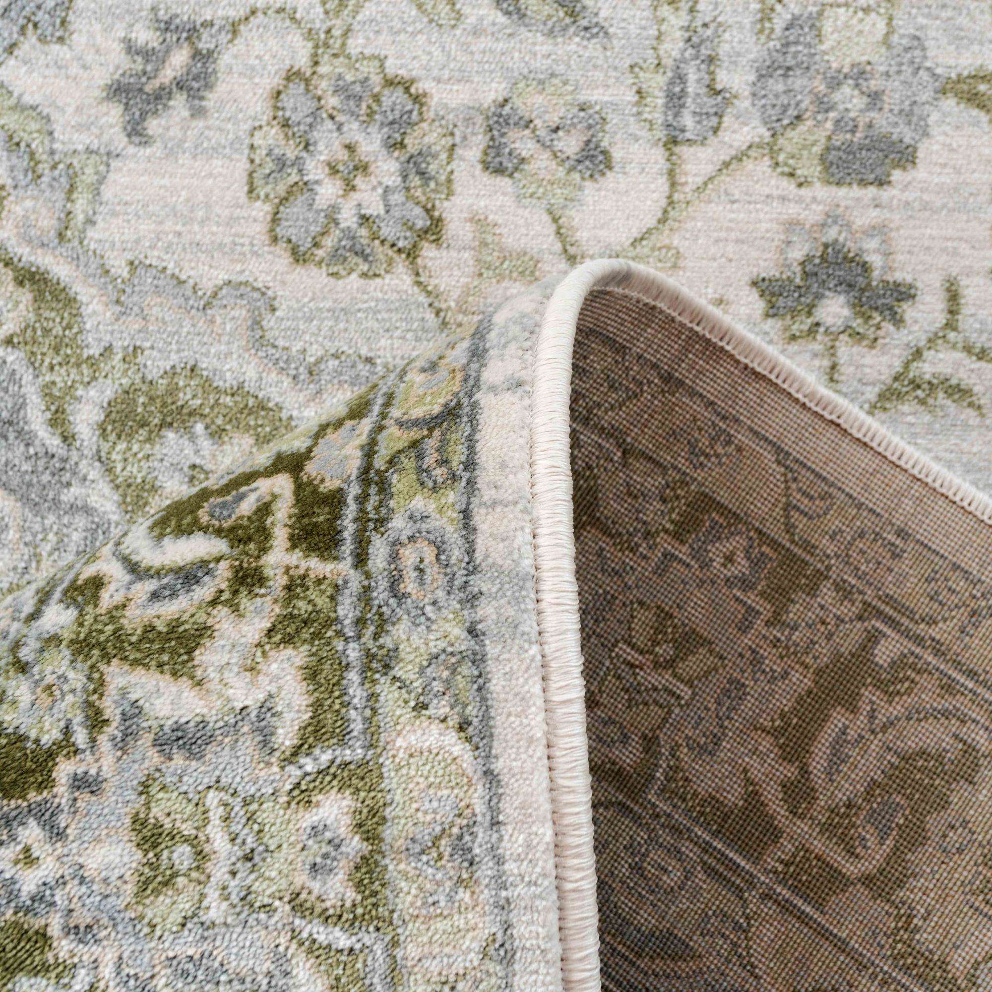 Oriental Bordered Green Floral Living Room Rug - Image 6