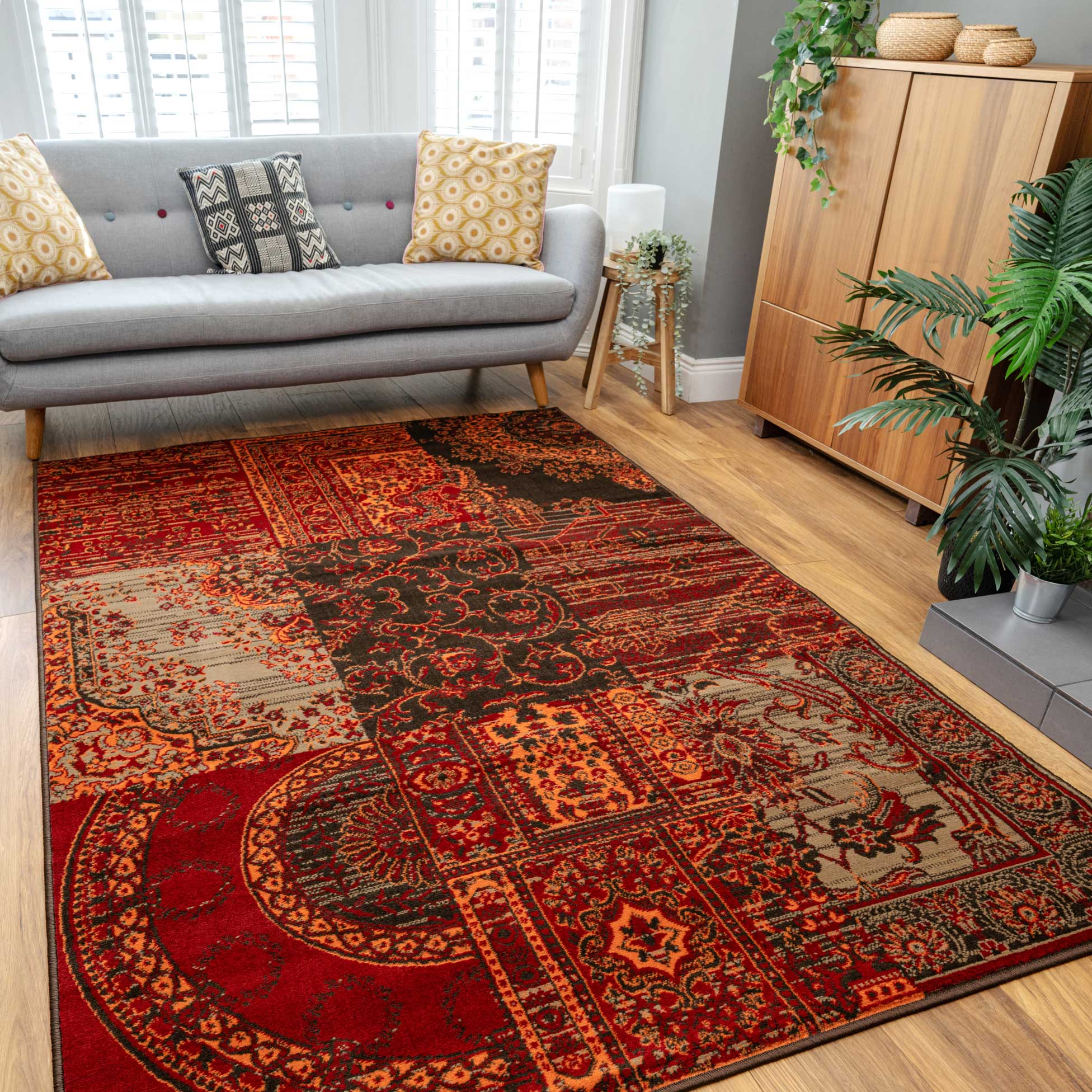 Patchwork Wine Living Room Rug - Image 2