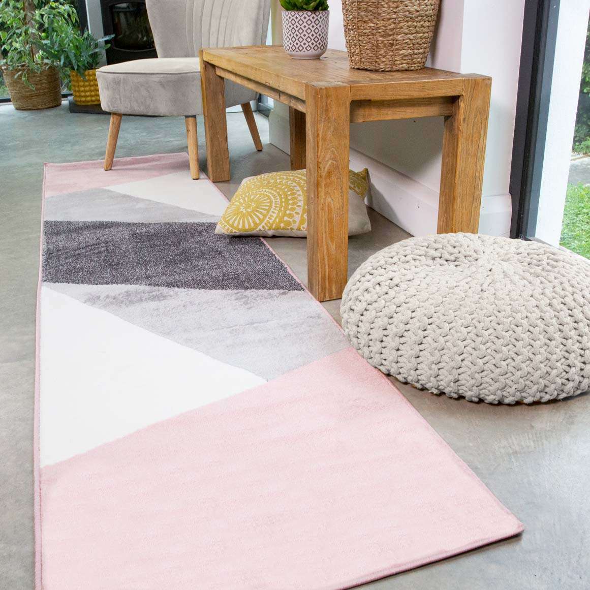 Pink Abstract Geometric Living Room Rug - Moderno - Image 6