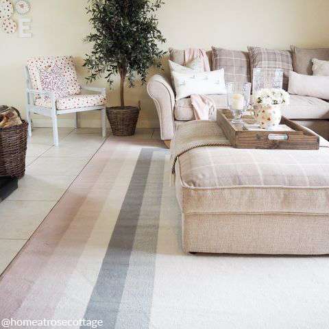 Pink Grey Bordered Framed Living Room Rug - Image 3