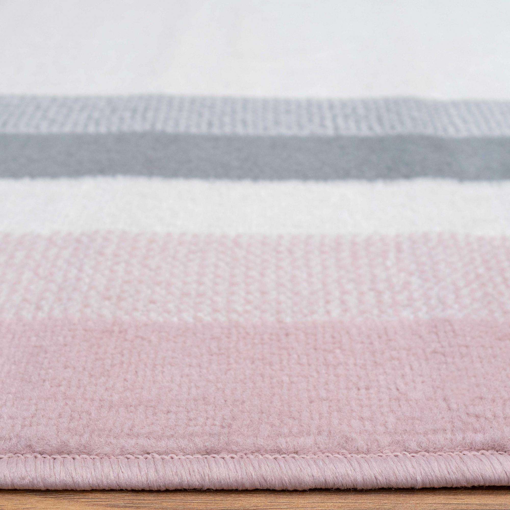 Pink Grey Bordered Framed Living Room Rug - Image 7