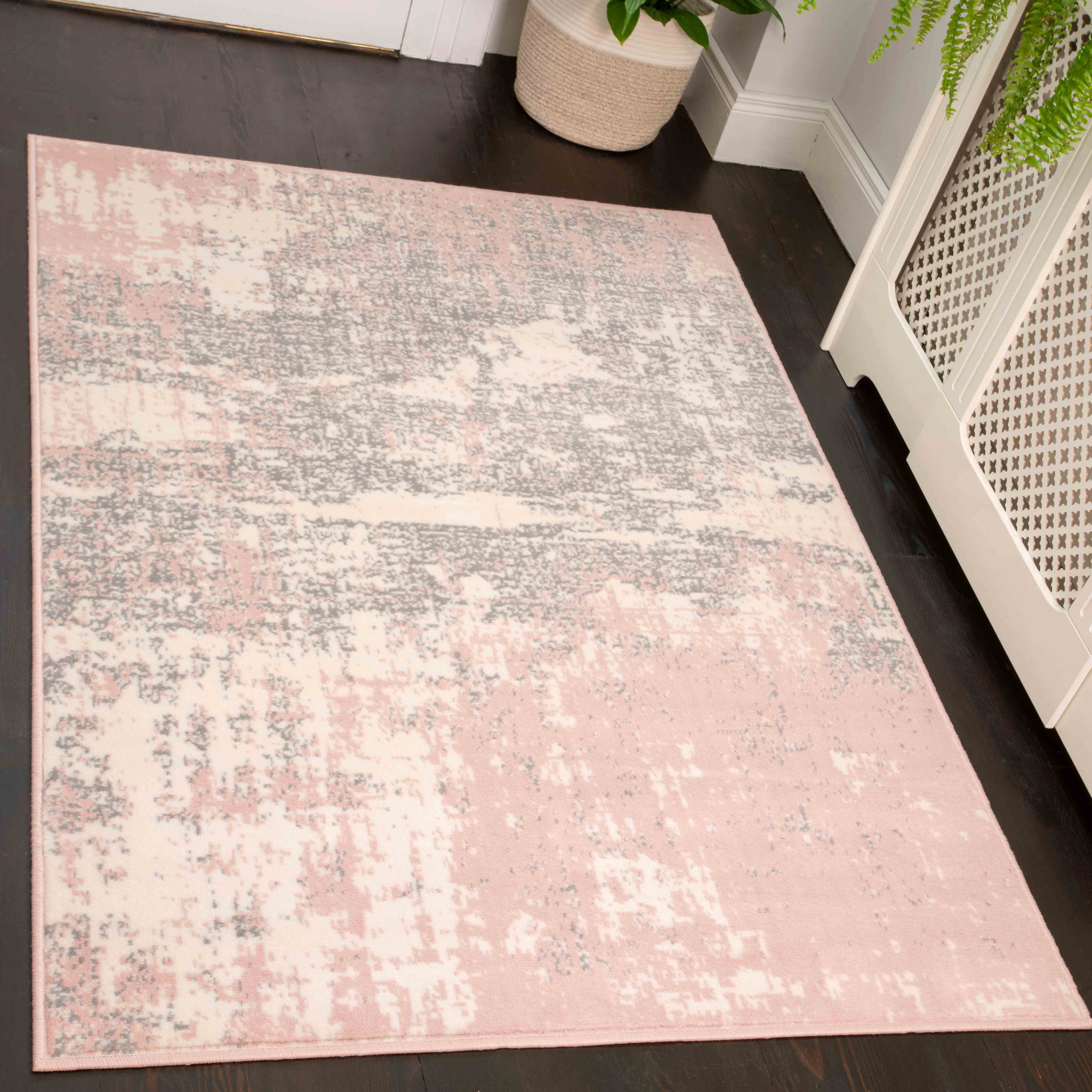 Pink Grey Distressed Worn Look Living Room Rug - Milan - Image 10