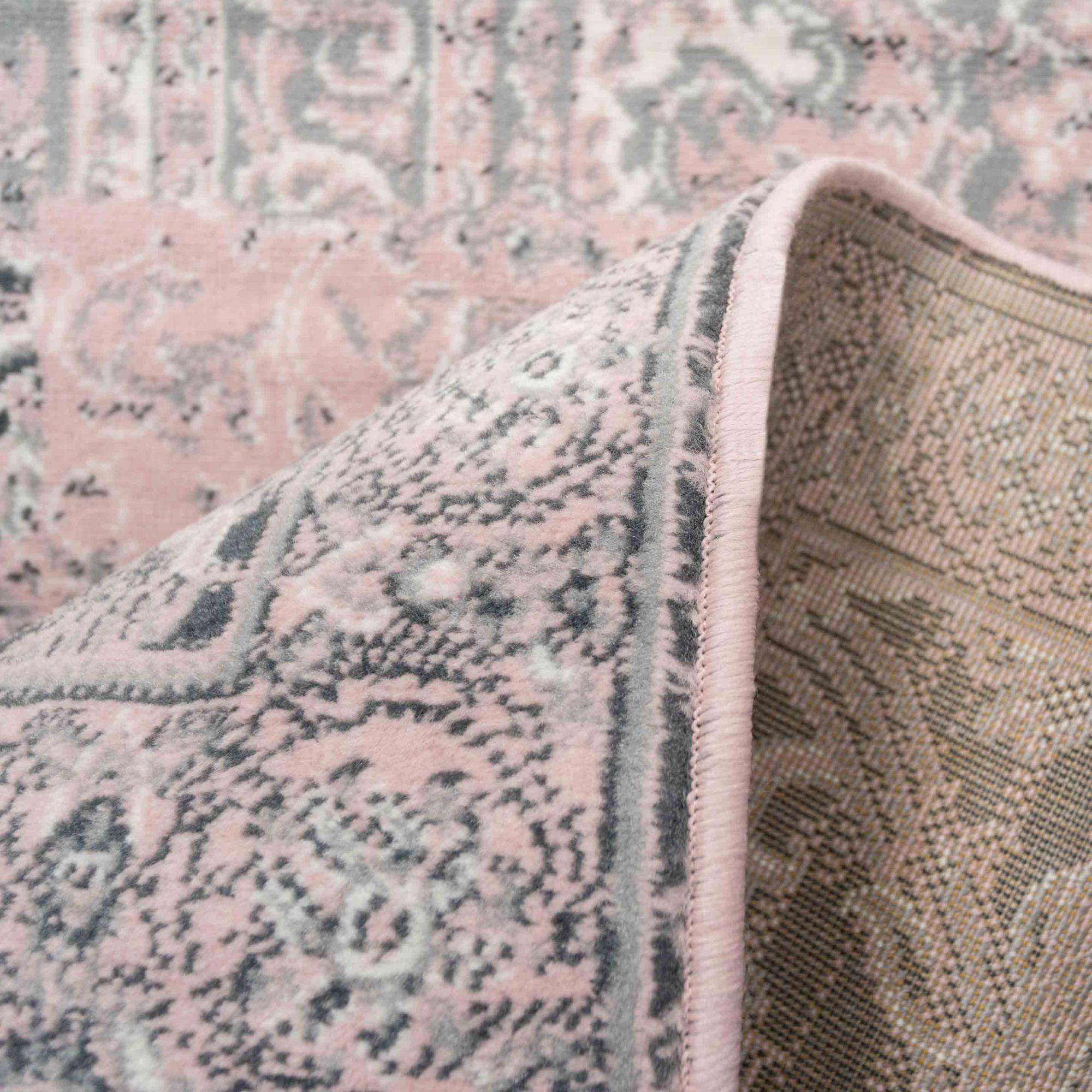 Pink Grey Traditional Patchwork Living Room Rug - Image 6