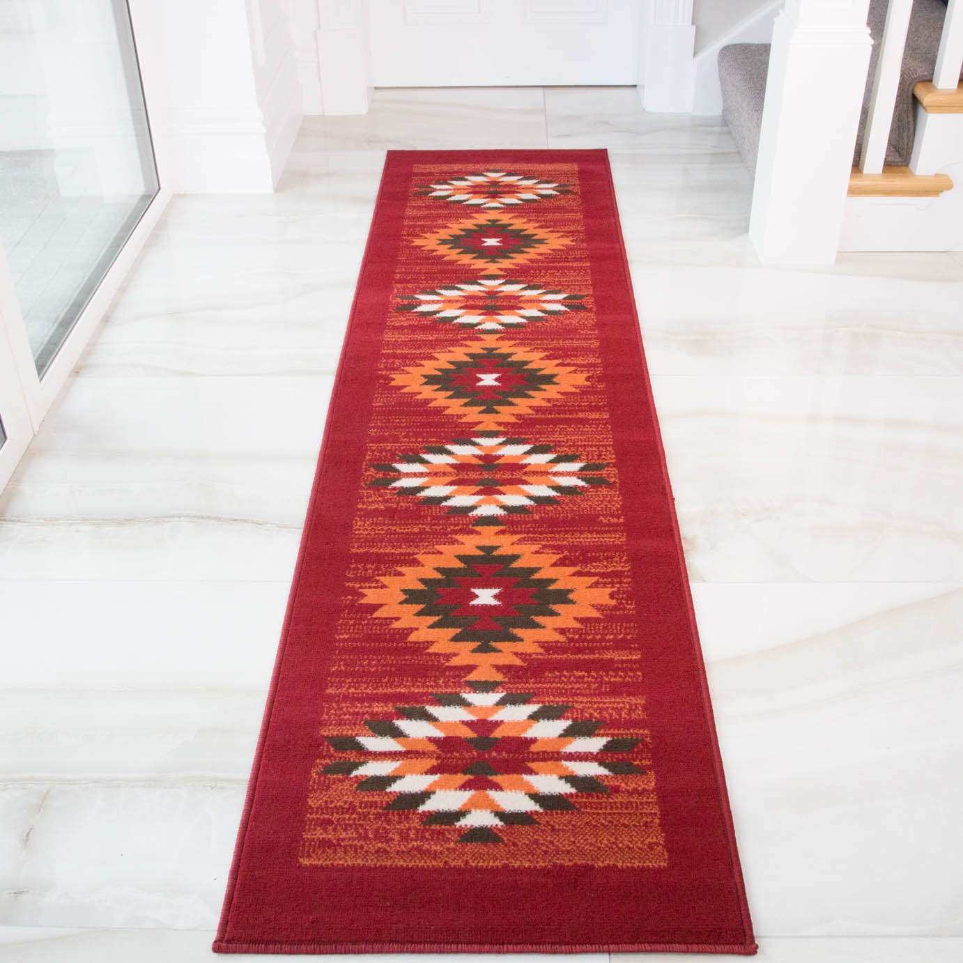 Red Aztec Tribal Medallion Bedroom Rug - Image 5