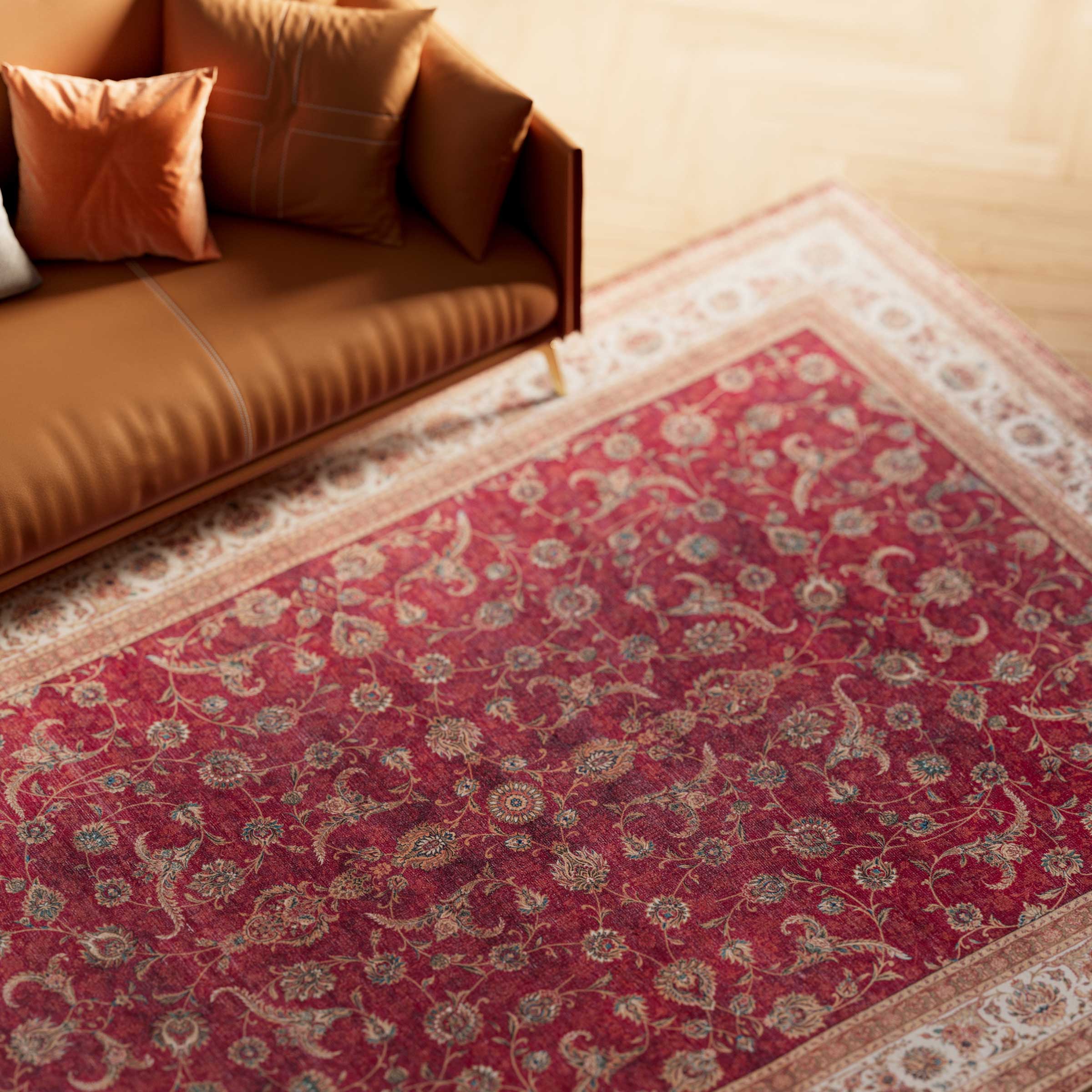Flatwoven Washable Red Elegant Area Rug - Talia - Image 3