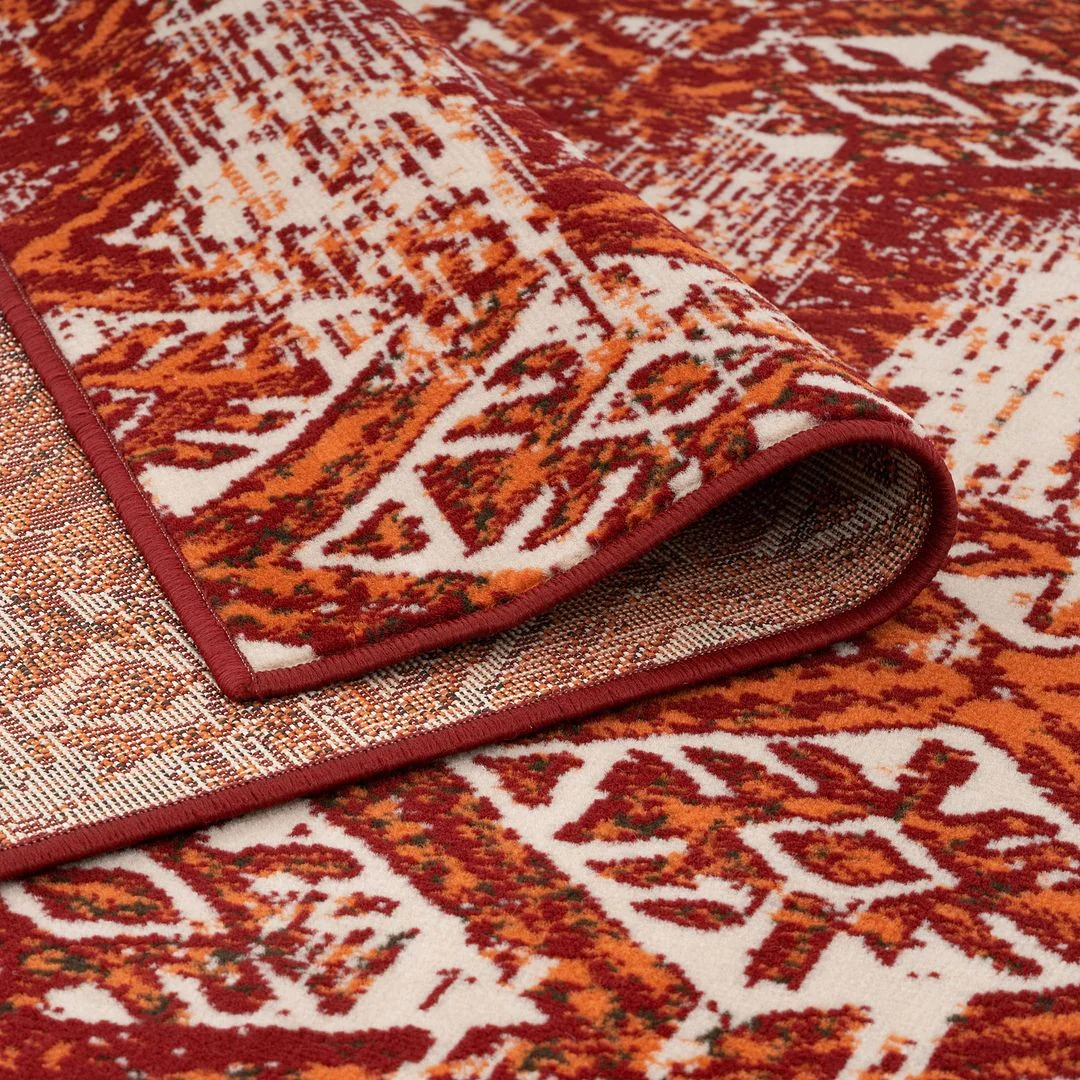 Red Orange Patterned Living Room Rug - Image 5