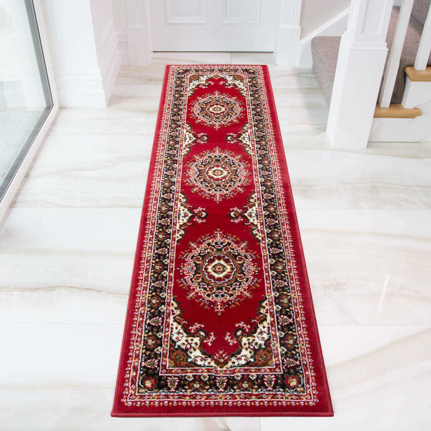 Red Traditional Medallion Living Room Rug - Image 5