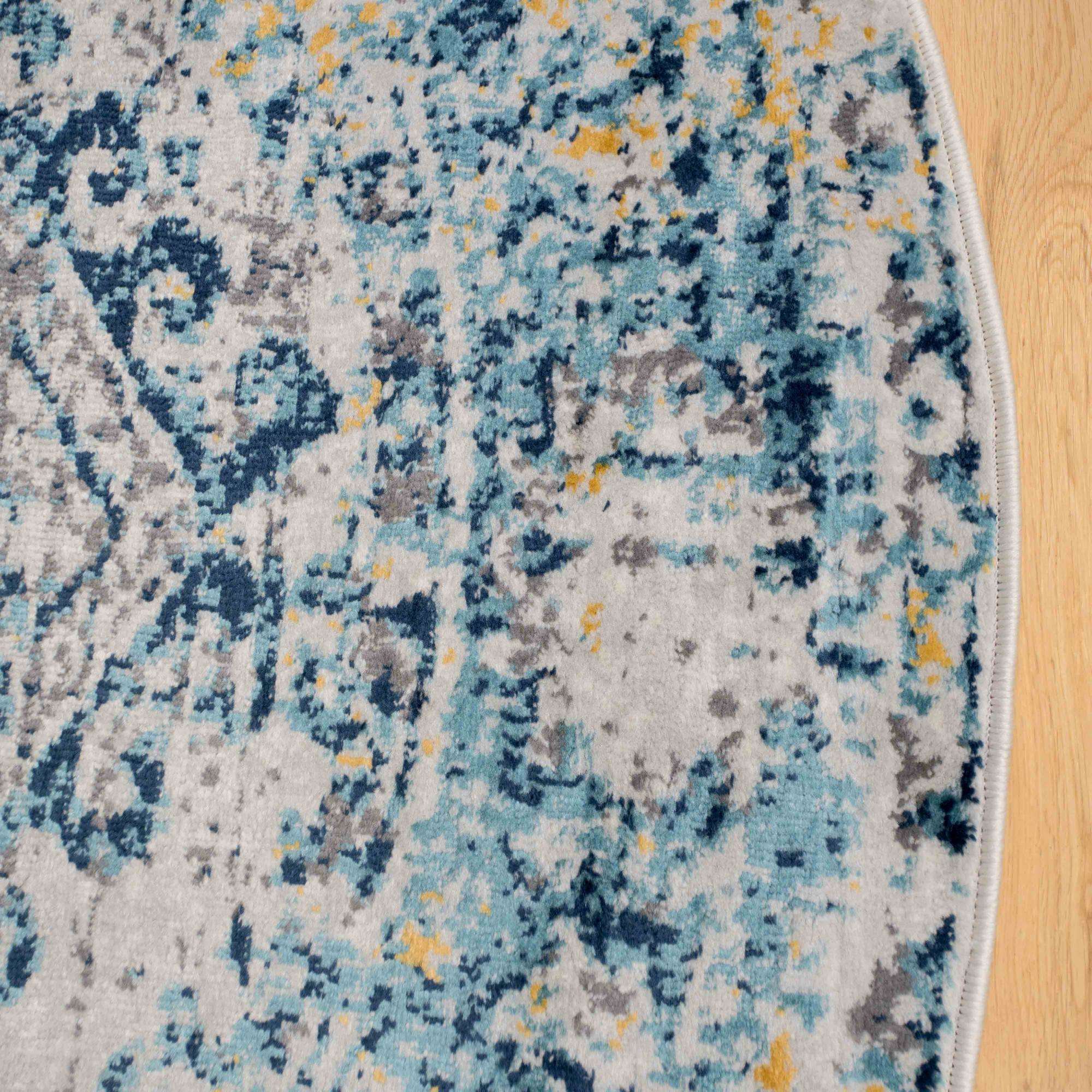Round Circle Blue Oriental Distressed Vintage Rug - Image 4