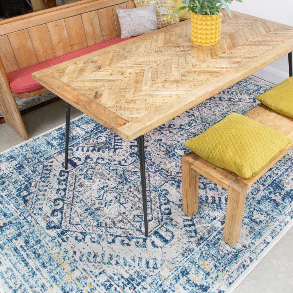 Round Circle Blue Oriental Distressed Vintage Rug - Image 7
