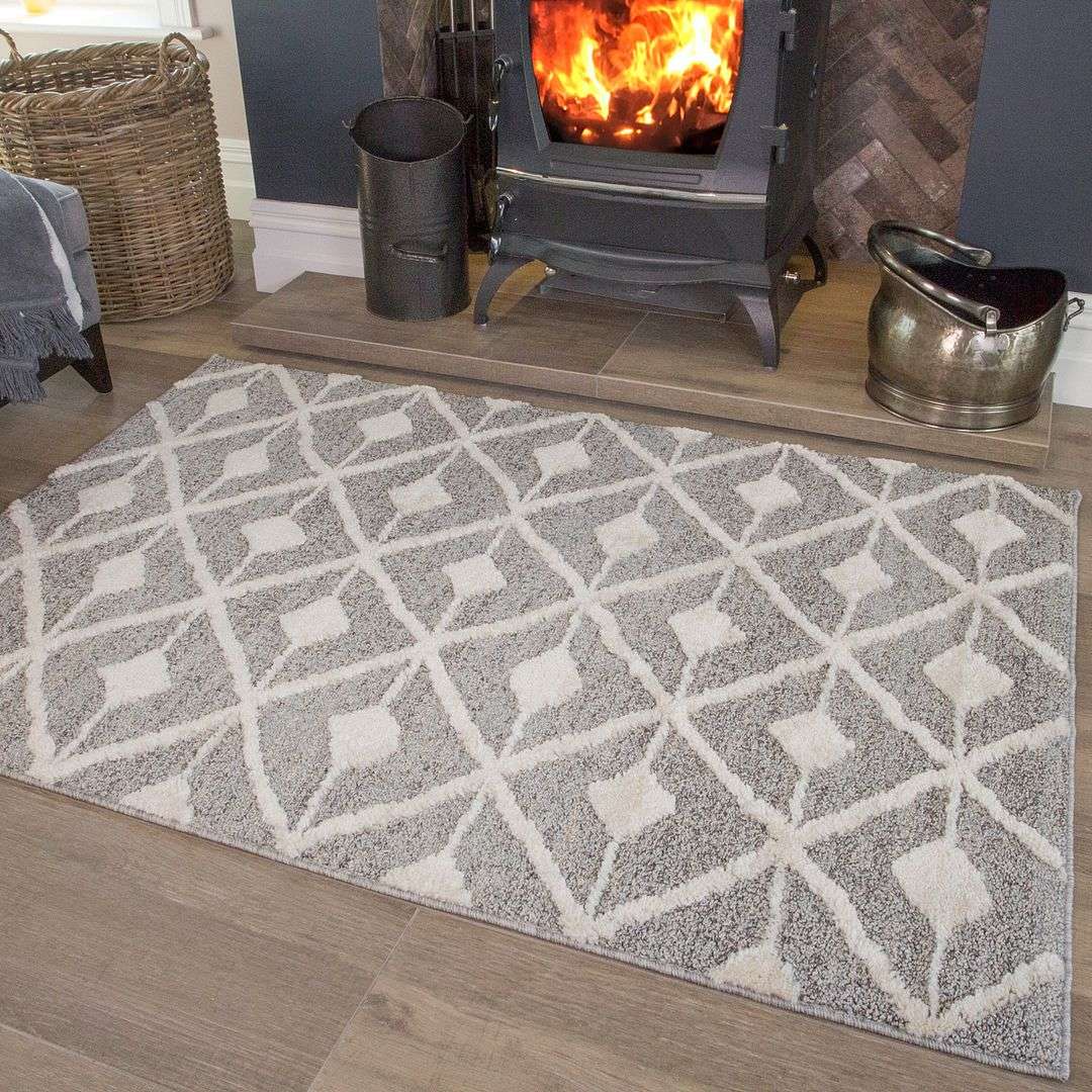 Scandi Grey Cream Tufted Hi Low Pile Rug - Benni - Image 5