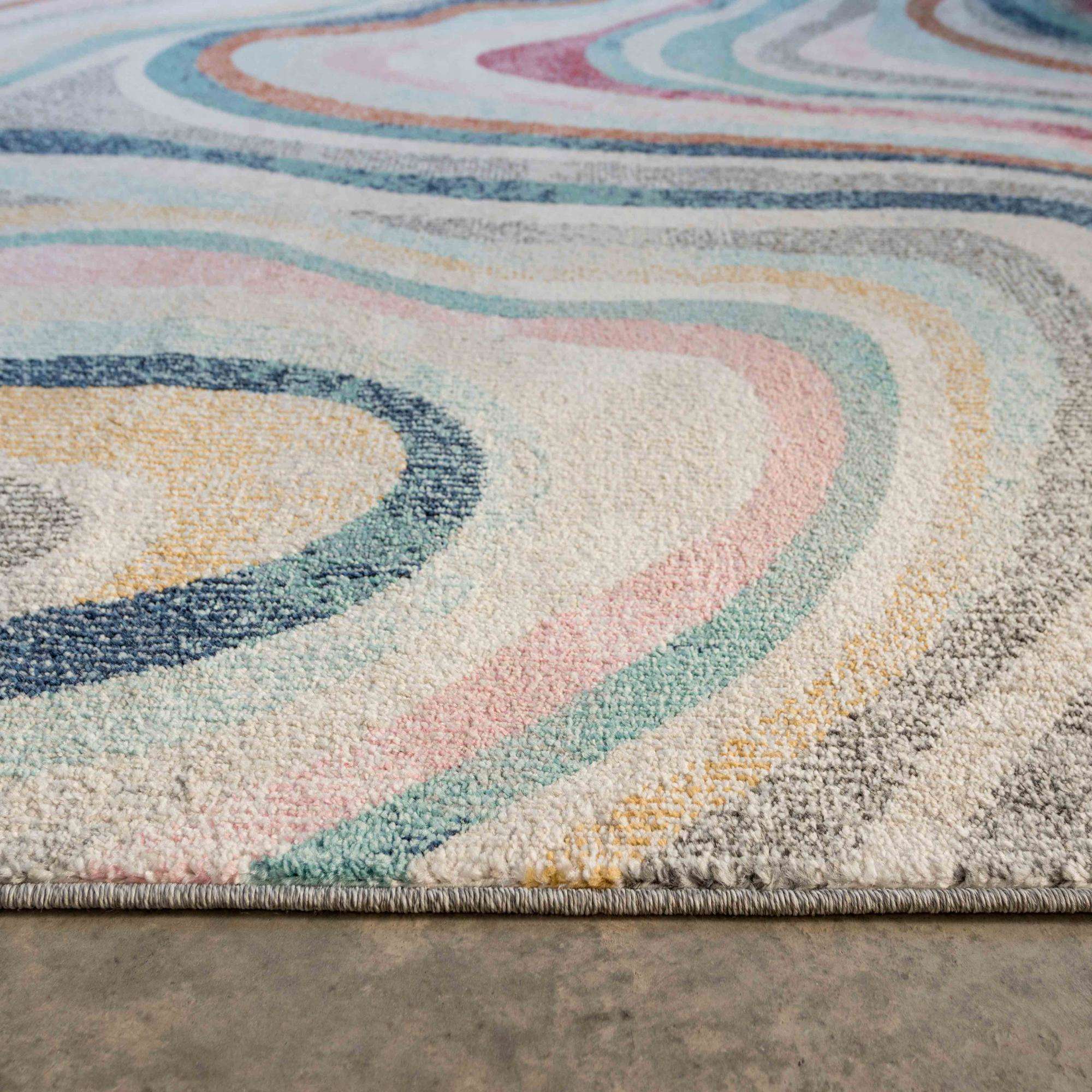 Soft Abstract Marbled Multicolour Living Room Rug - Matki - Image 5