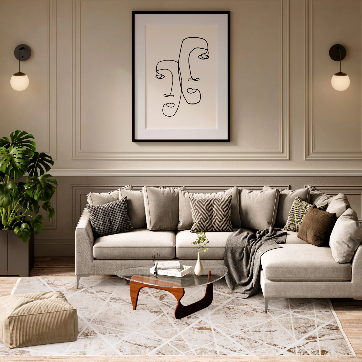 Soft Beige Geometric Rug - Valo - Image 2