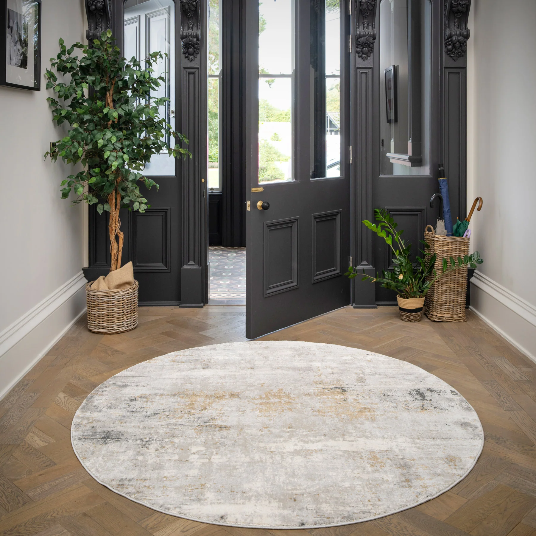 Modern Soft Grey Gold Distressed Abstract Living Room Rug - Moonshine - Image 9