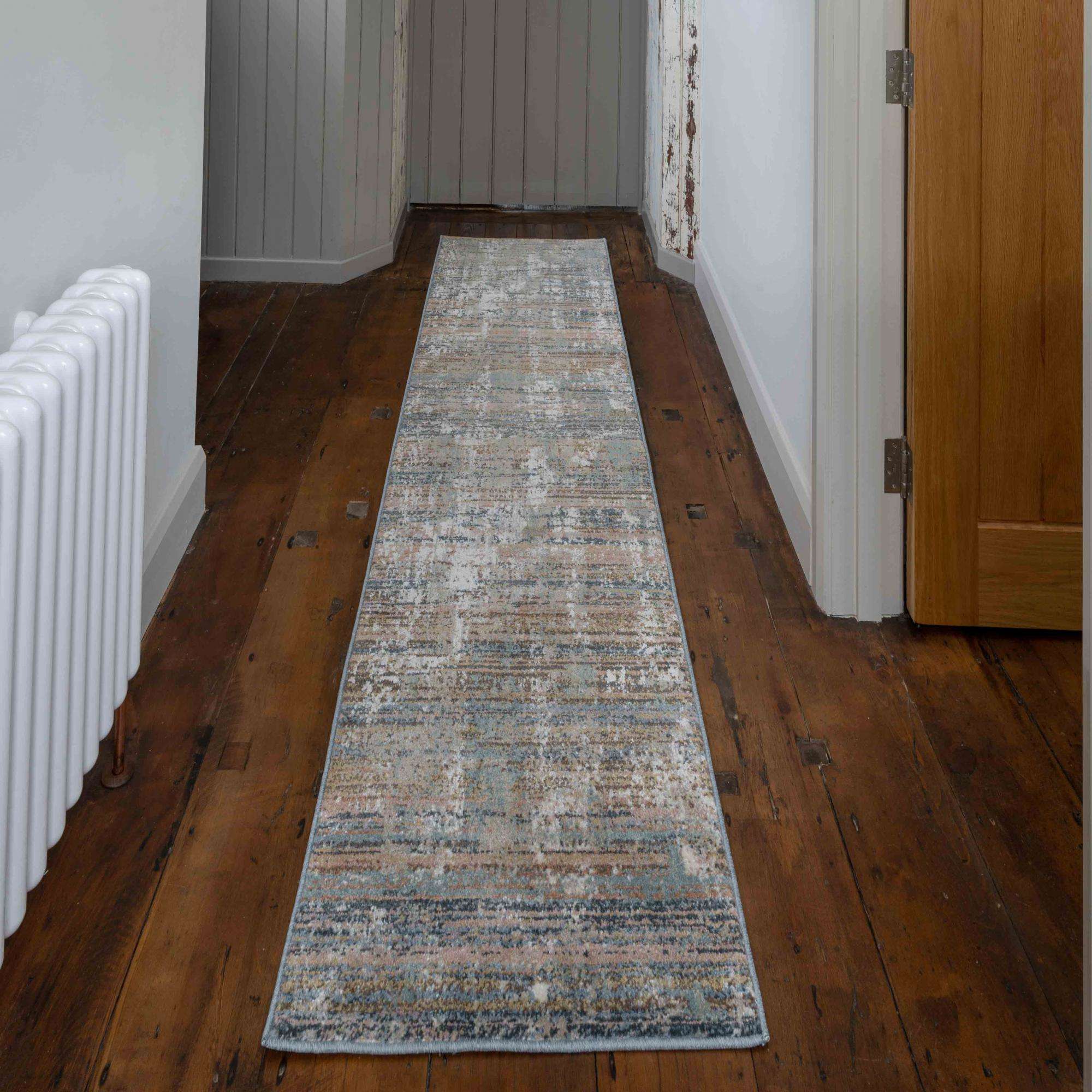 Soft Modern Blue Distressed Scratched Effect Rugs - Scatter - Image 11